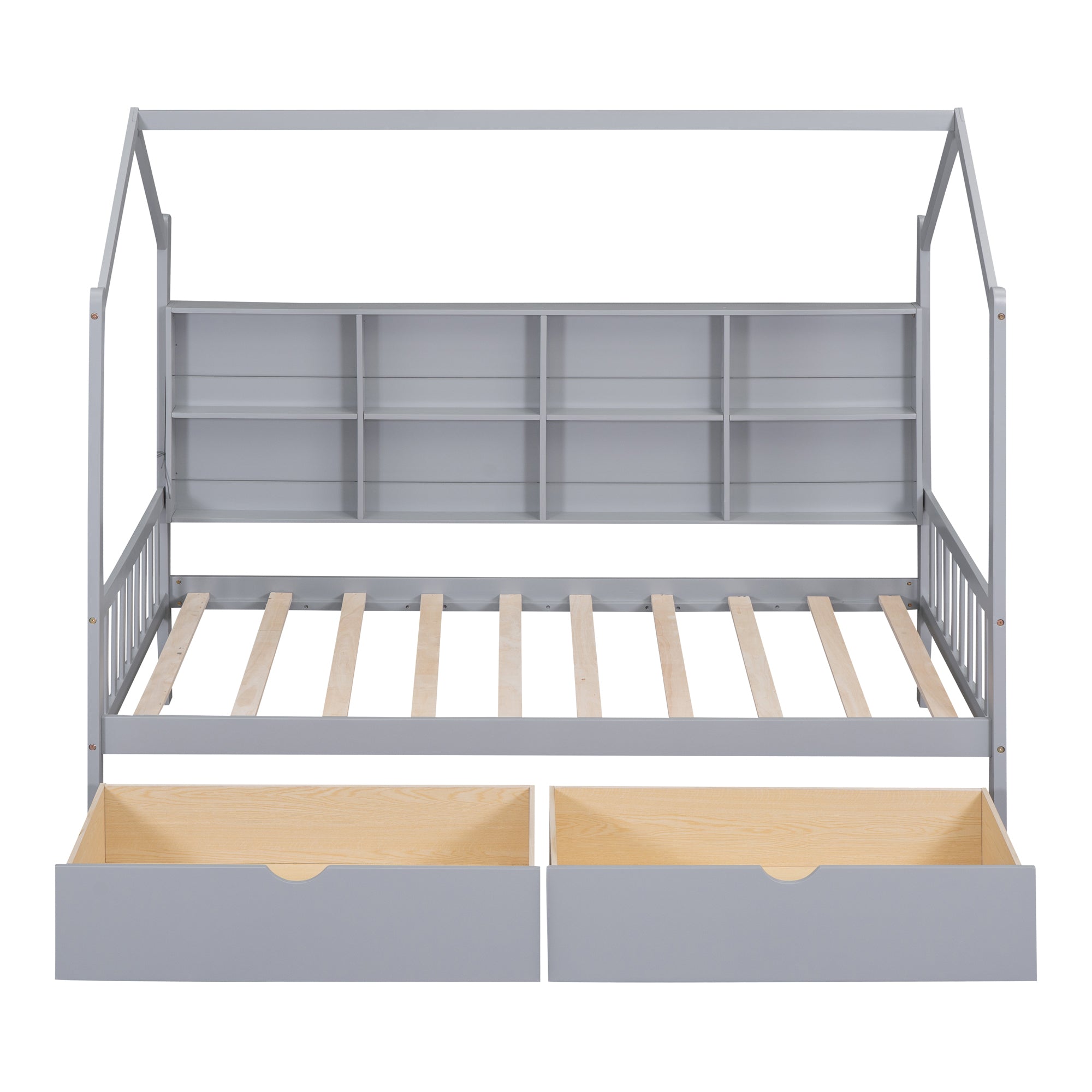 Wooden Twin Size House Bed with 2 Drawers,Kids Bed with Storage Shelf, Gray - Atlantic Fine Furniture Melbourne FL