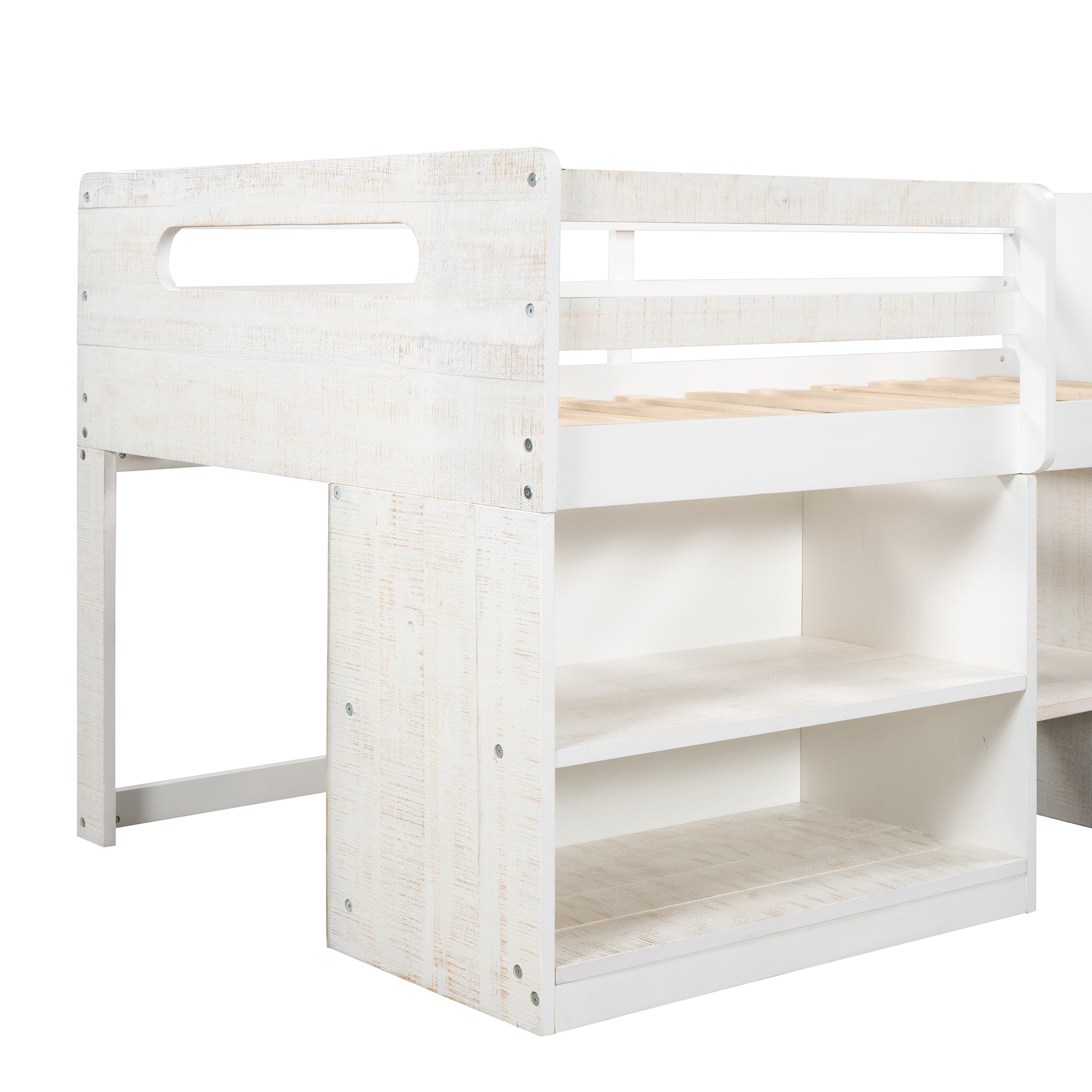 Twin size Loft Bed with Two Shelves and Two drawers (Antique White) - Atlantic Fine Furniture Melbourne FL