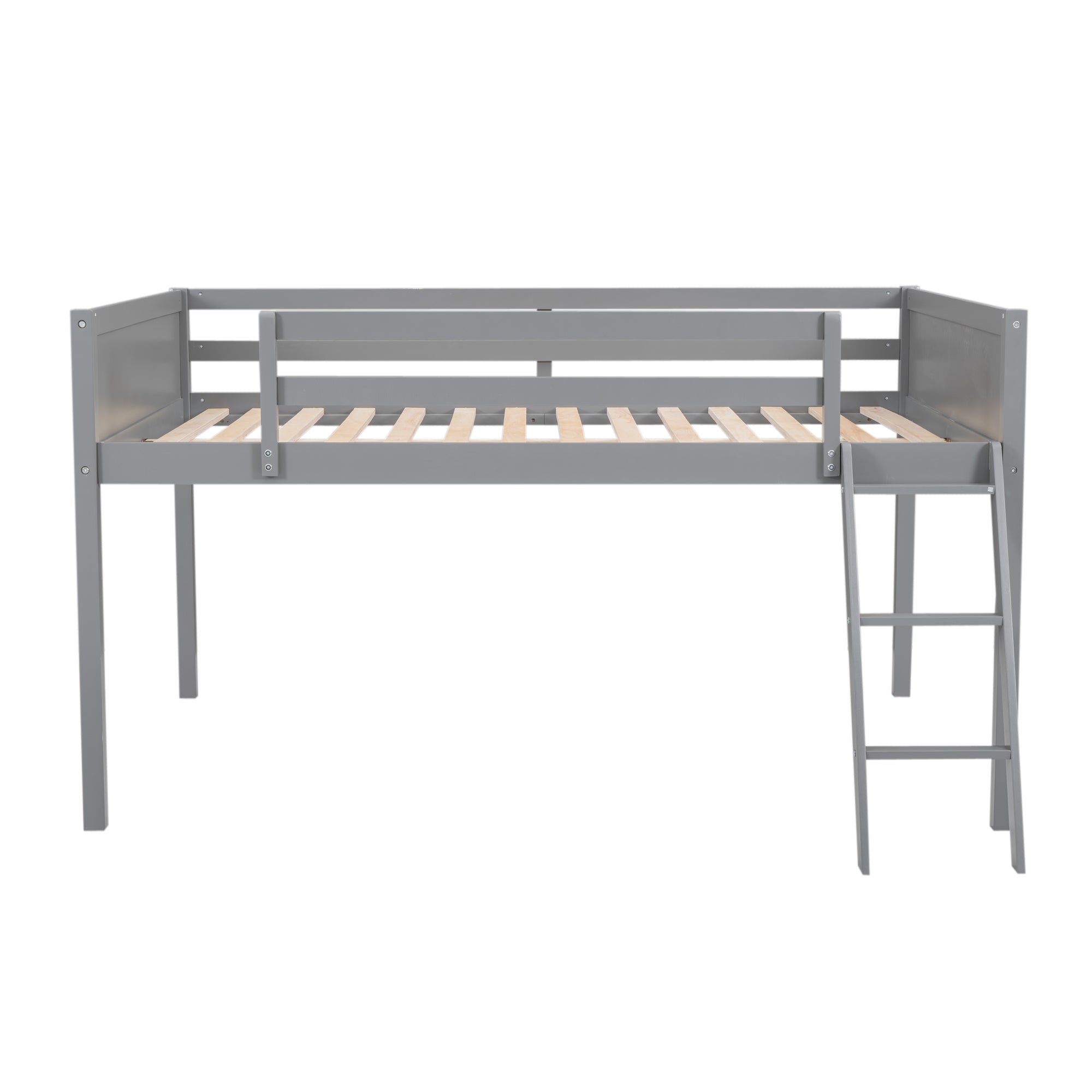 Full Size Wood Loft Bed with Ladder, ladder can be placed on the left or right, Gray - Atlantic Fine Furniture Melbourne FL