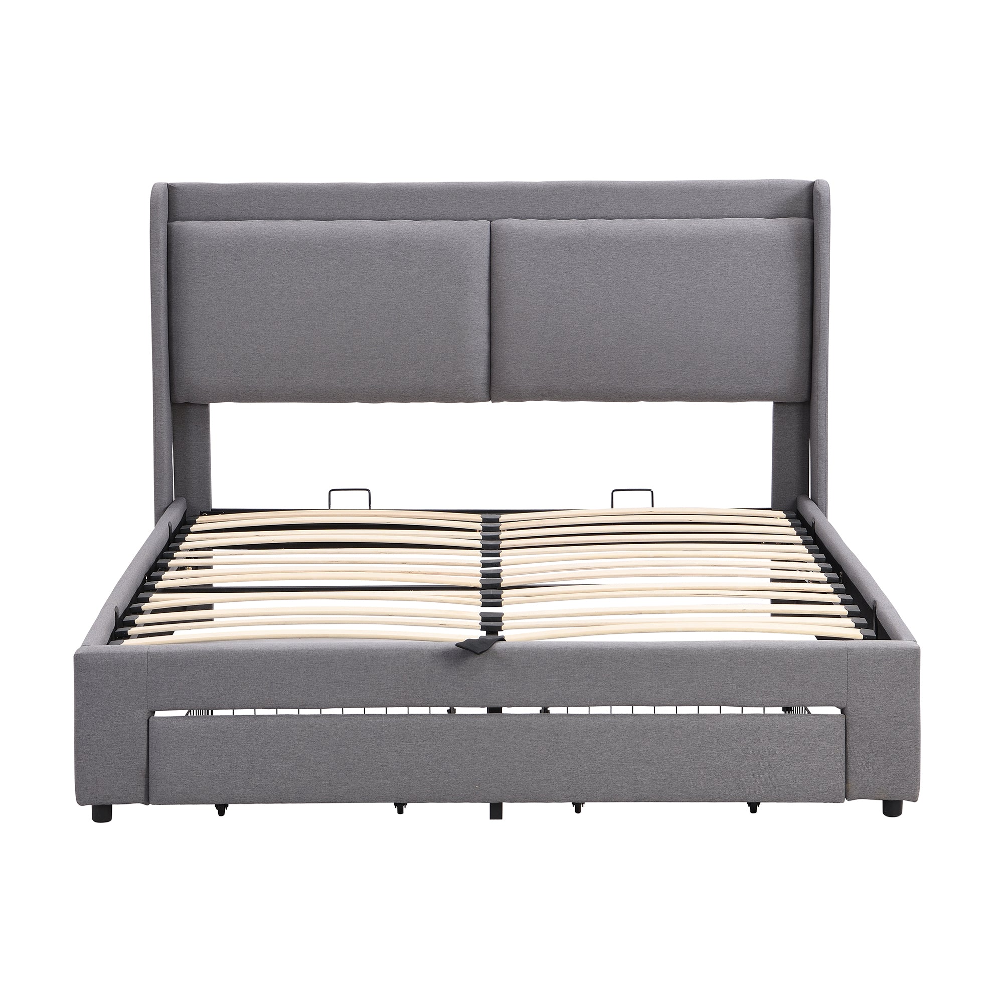 Queen Size Storage Upholstered Hydraulic Platform Bed with 2 Drawers, Gray - Atlantic Fine Furniture Melbourne FL