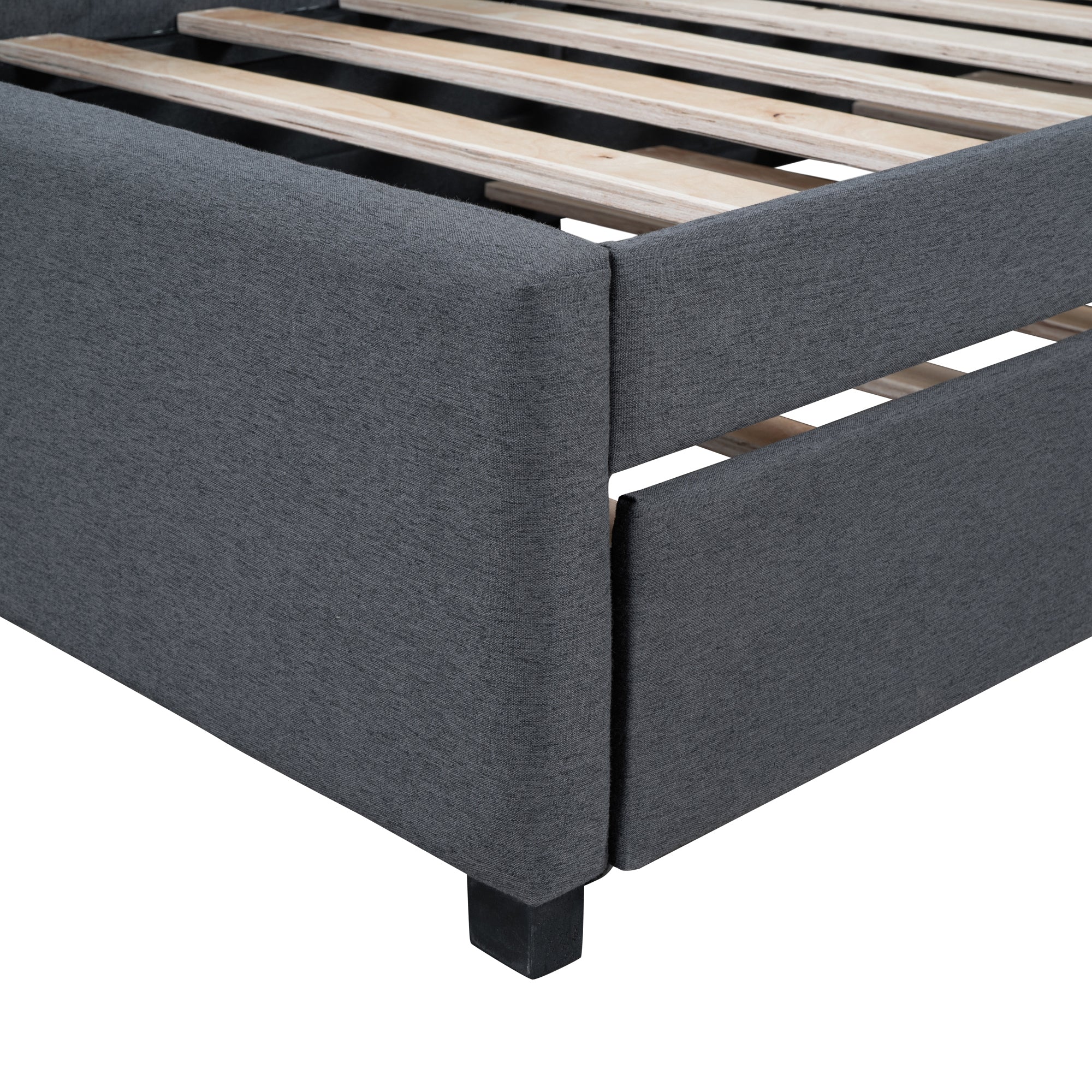 Upholstered Daybed with Trundle Twin Size Sofa Bed Frame No Box Spring Needed, Linen Fabric(Gray) - Atlantic Fine Furniture Melbourne FL