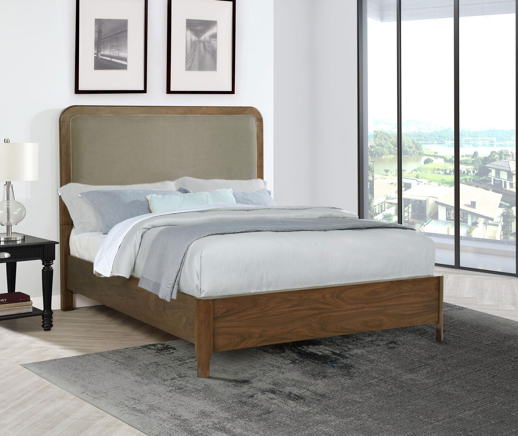 Maderia 57-inch Upholstered Queen Panel Bed Walnut
