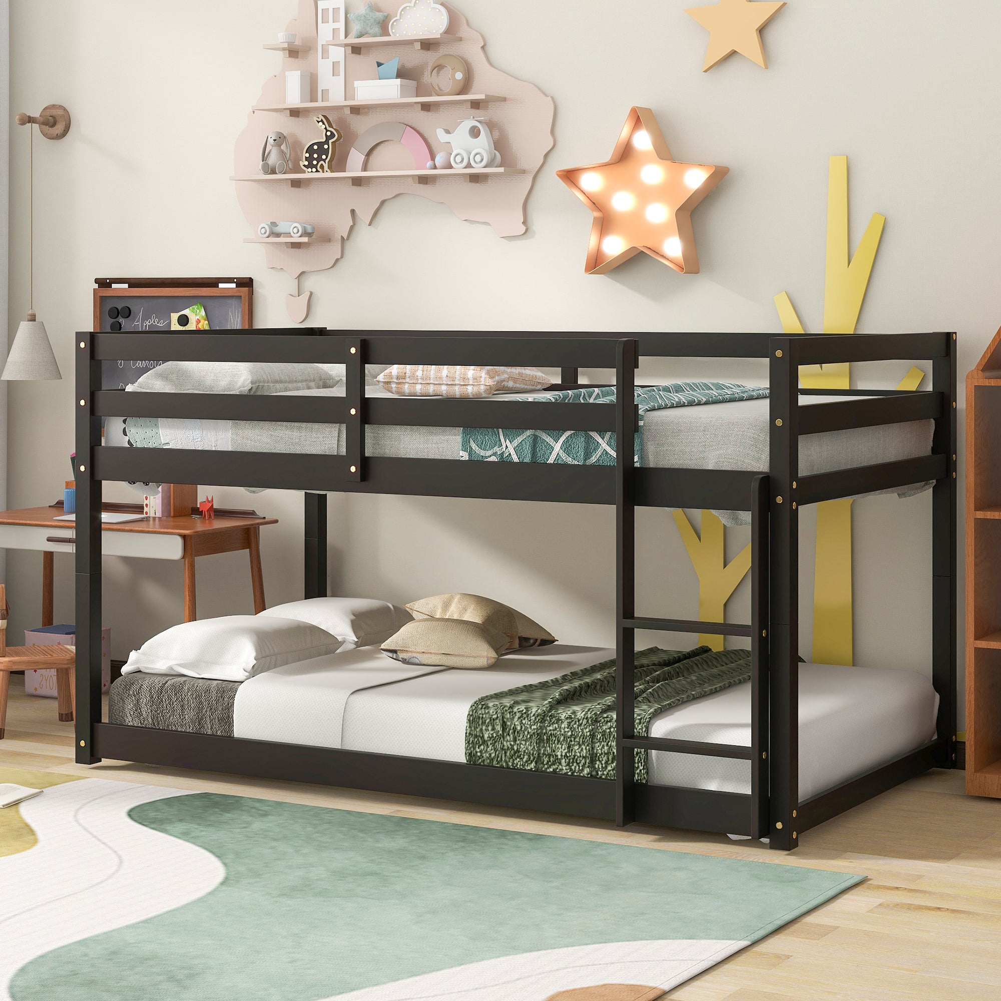 Twin over Twin Floor Bunk Bed,Espresso - Atlantic Fine Furniture Melbourne FL