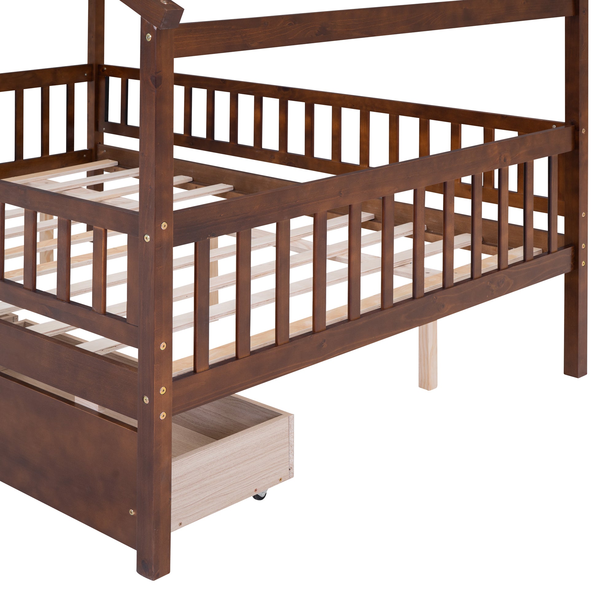Full Size Wooden House Bed with Two Drawers, Walnut - Atlantic Fine Furniture Melbourne FL