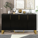 Modern Sideboard With Four Doors, Metal Handles & Legs And Adjustable Shelves Kitchen Cabinet