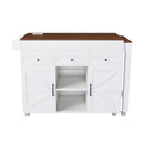 Modern Kitchen Island With Extendable Dining Table & Power Outlet - White