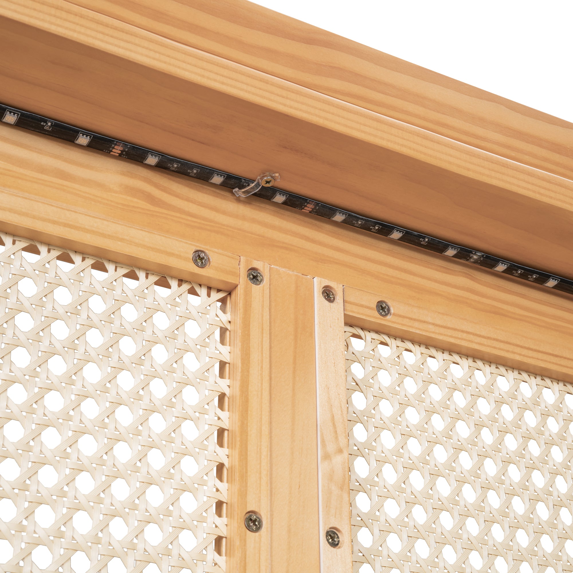 Queen Size Elegant Bed Frame with Rattan Headboard and Sockets ,Walnut - Atlantic Fine Furniture Melbourne FL