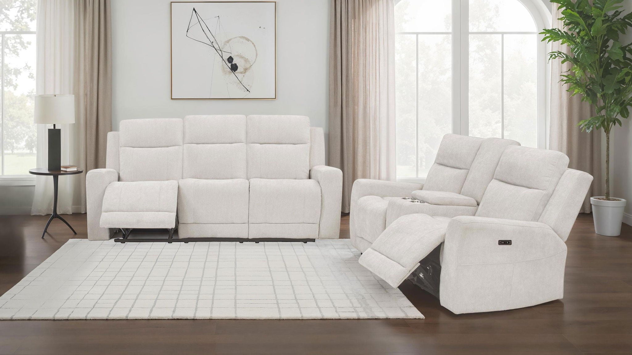 Kennett 2-piece Chenille Power Reclining Sofa Set Ivory