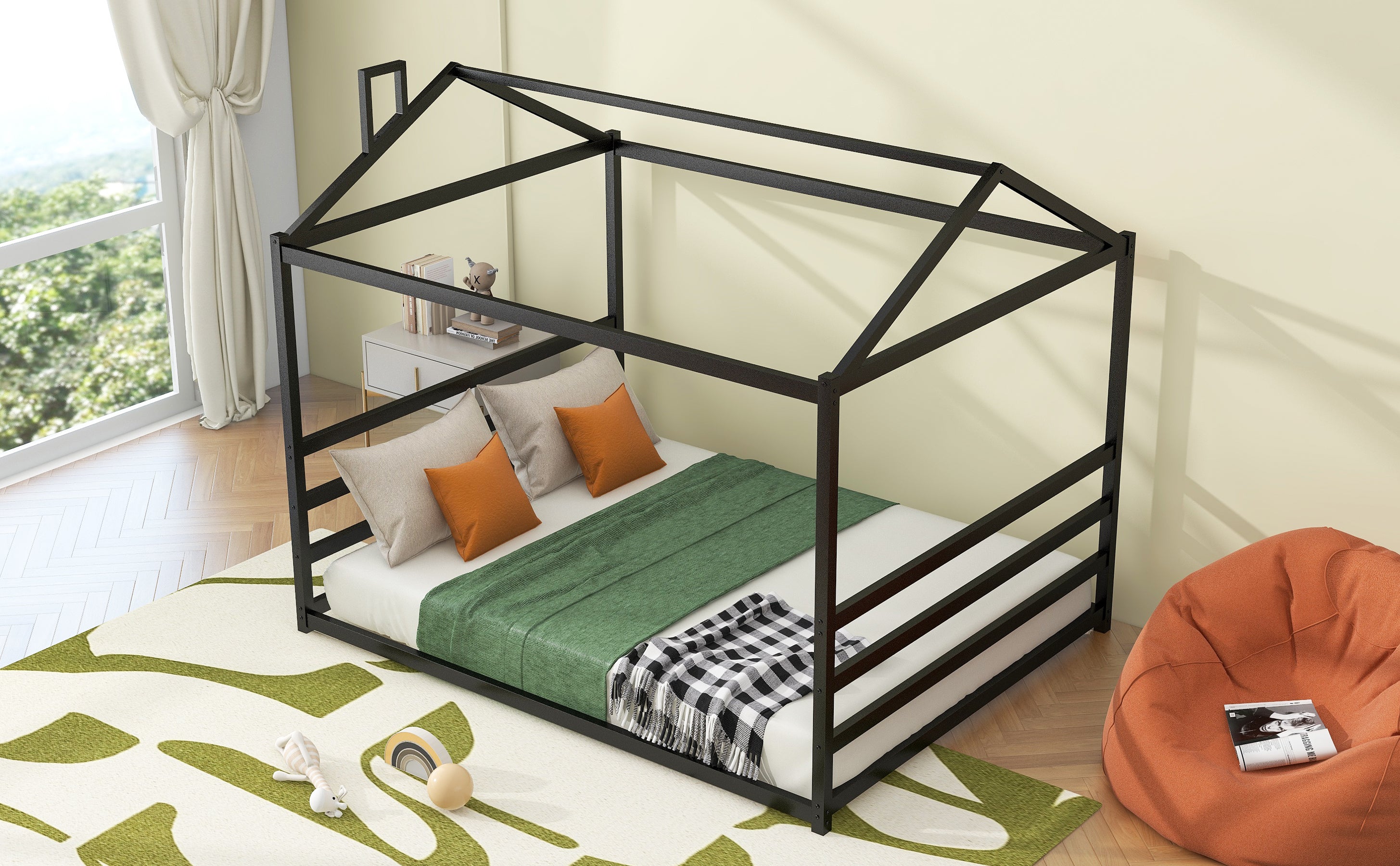 Metal House Shape Platform Bed, Black, Queen - Atlantic Fine Furniture Melbourne FL