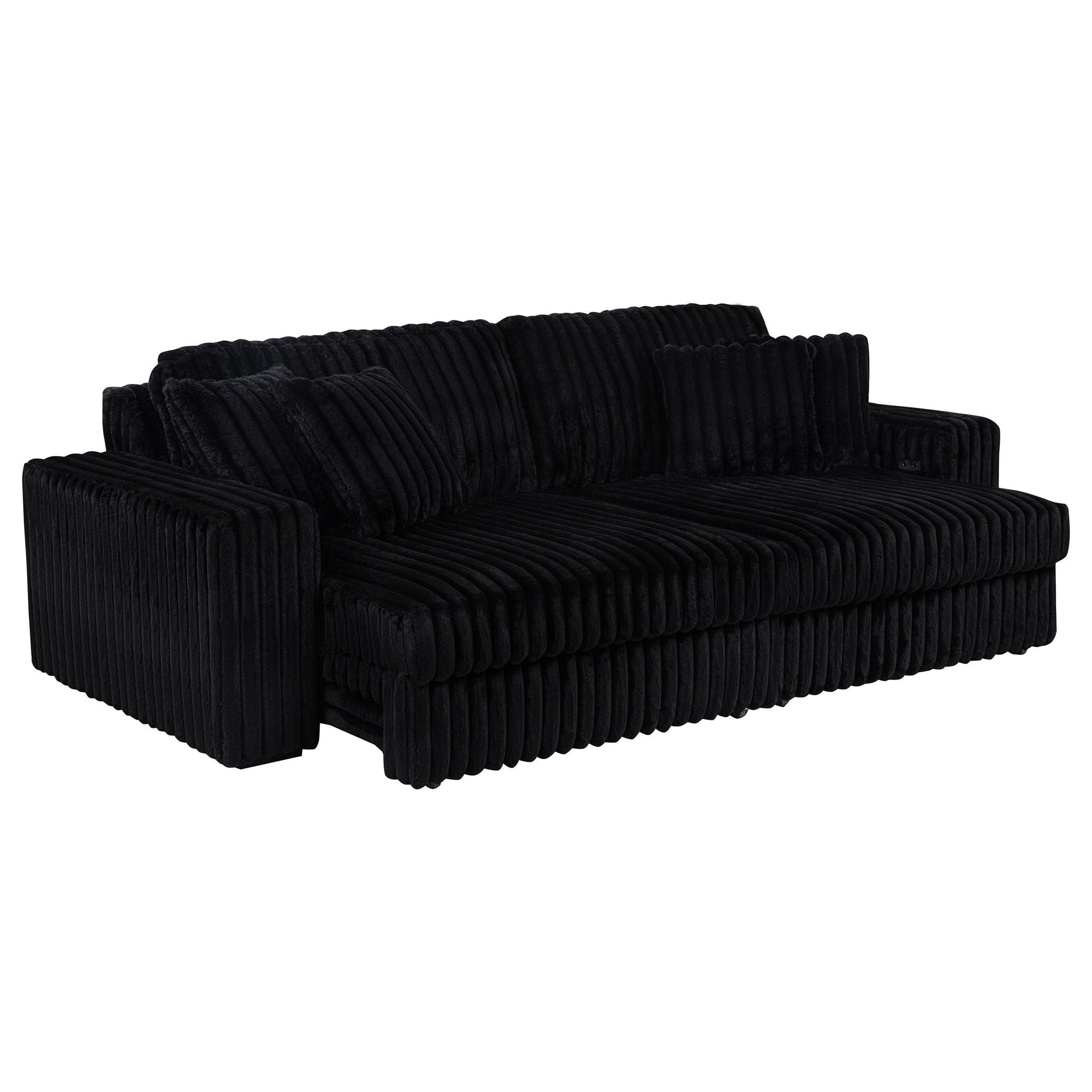 Jacana Corduroy Upholstered Dual Power Chaise Sofa Black