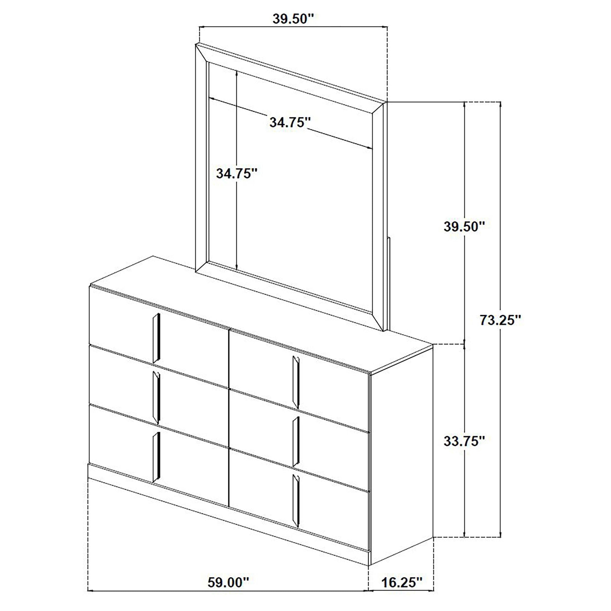 Ines 6-drawer Bedroom Dresser with Mirror White High Gloss