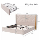 Modern Upholstered LED Bed Frame With Storage Drawers, Wingback Headboard, RGB Light