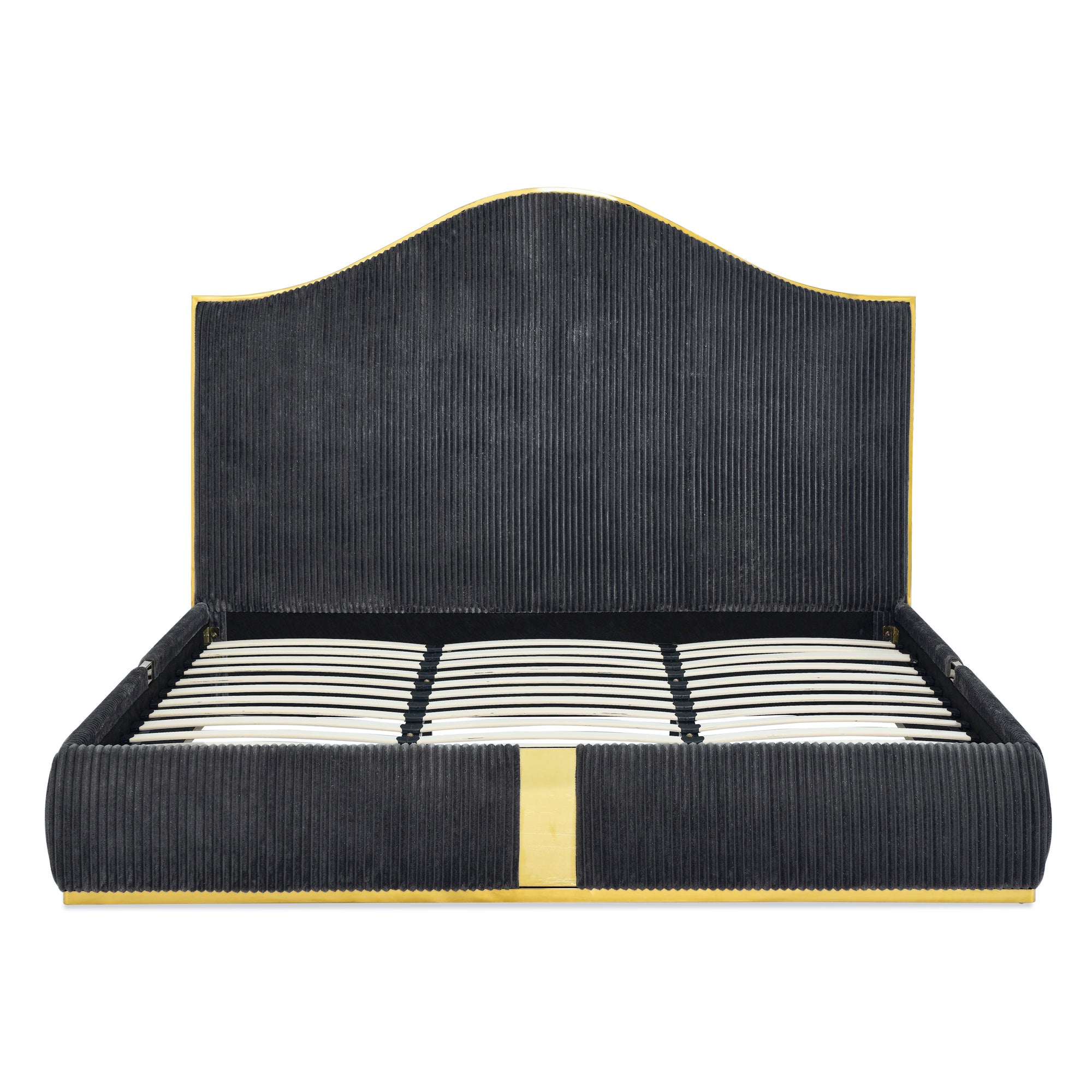 Corduroy Upholstered Bed Frame King Size 59.5" Tall Headboard Queen Bed Frame Metal Decoration /No Box Spring Needed