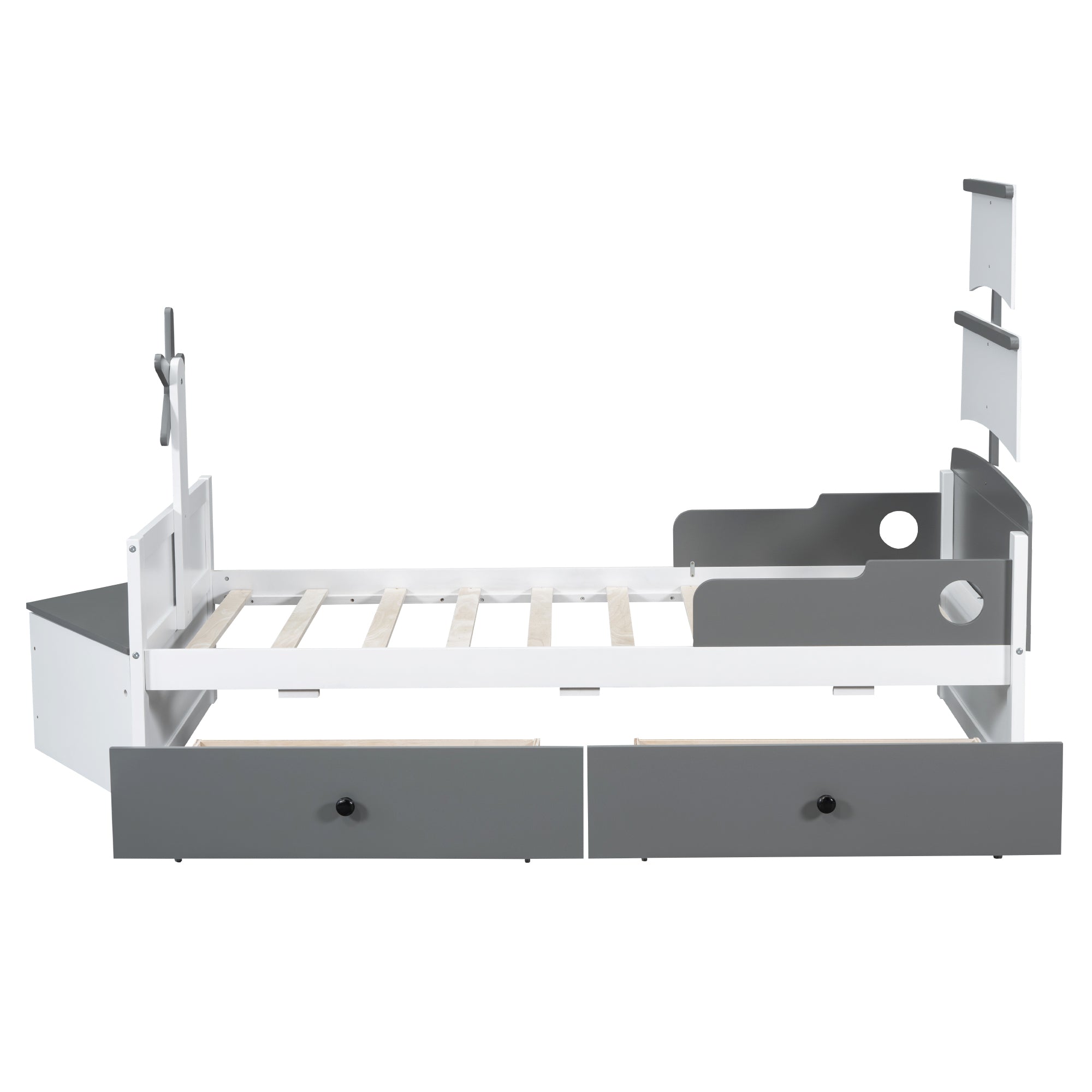 Twin Size Boat-Shaped Platform Bed with 2 Drawers,Twin Bed with Storage for Bedroom,Gray - Atlantic Fine Furniture Melbourne FL