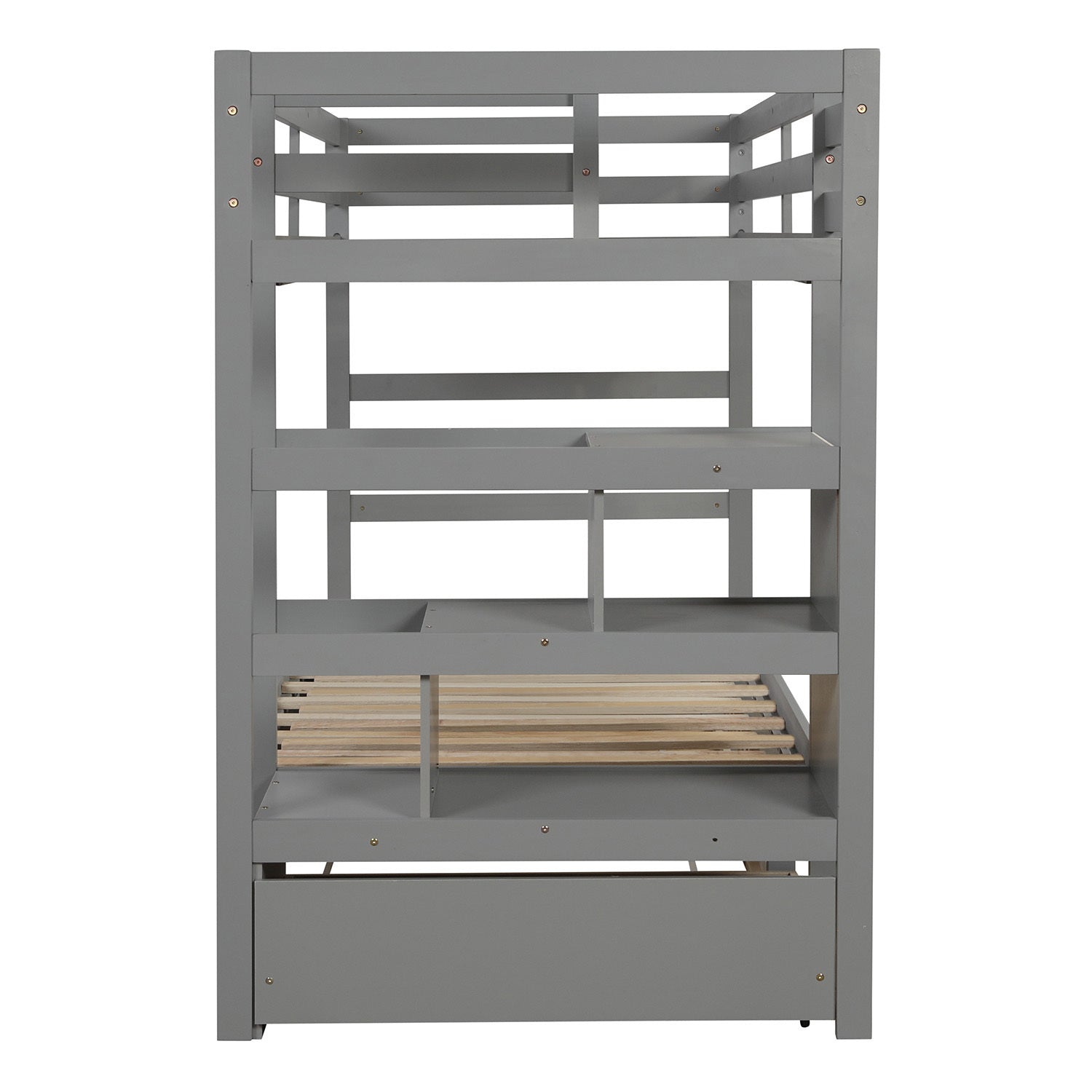 Twin over Twin/King (Irregular King Size) Bunk Bed with Twin Size Trundle, Extendable Bunk Bed (Gray)(OLD SKU :LP000032AAE)