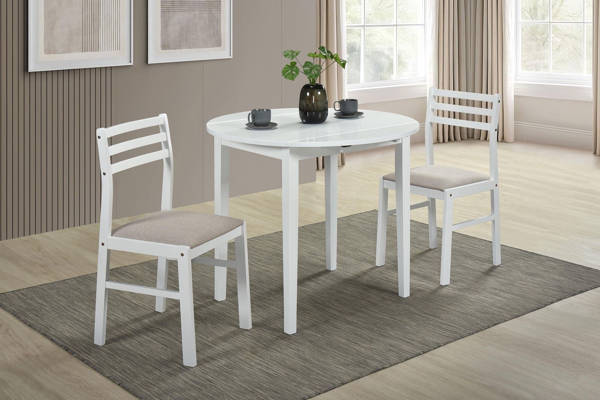 Bucknell 3-piece Round Drop Leaf Dining Table Set White