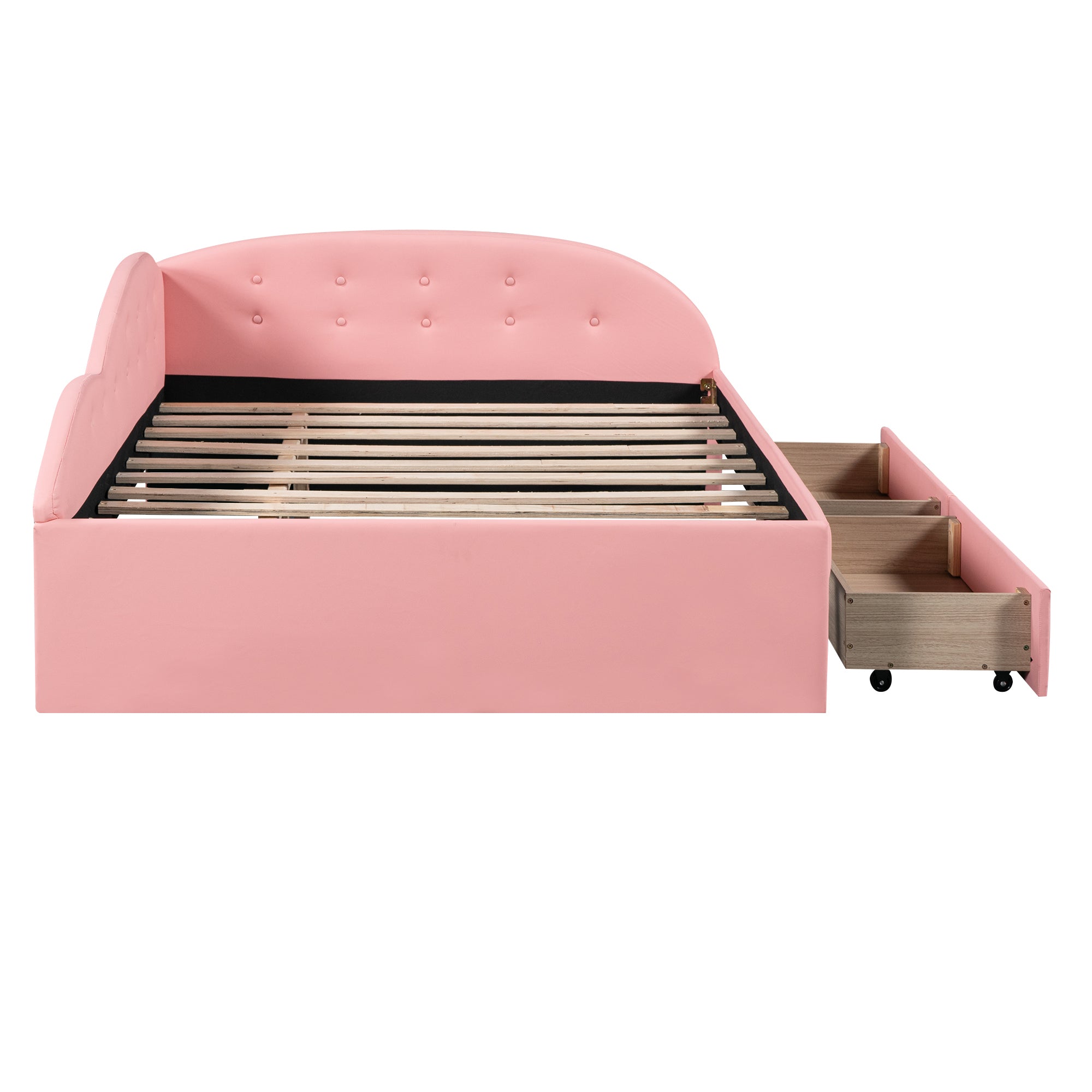 Full Size PU Upholstered Tufted Daybed with Two Drawers and Cloud Shaped Guardrail, Pink - Atlantic Fine Furniture Melbourne FL