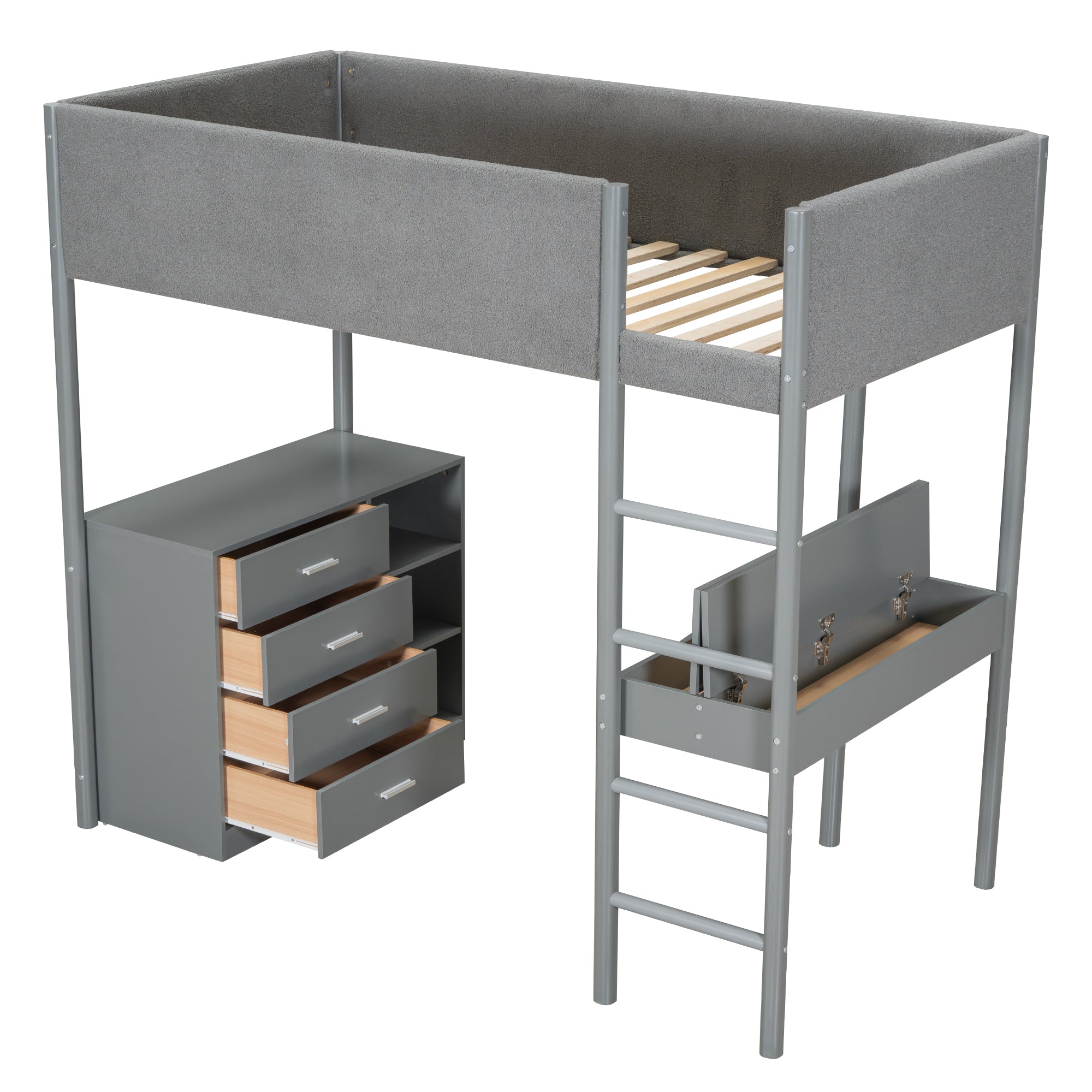 Twin Size Teddy FleeceLoft Bed Wood Bed, Gray - Atlantic Fine Furniture Melbourne FL