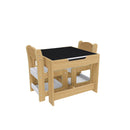 3 In 1 Kids Study Table & Chairs Set Multi Functional Activity Table With Detachable Blackboard Top - Natural Wood