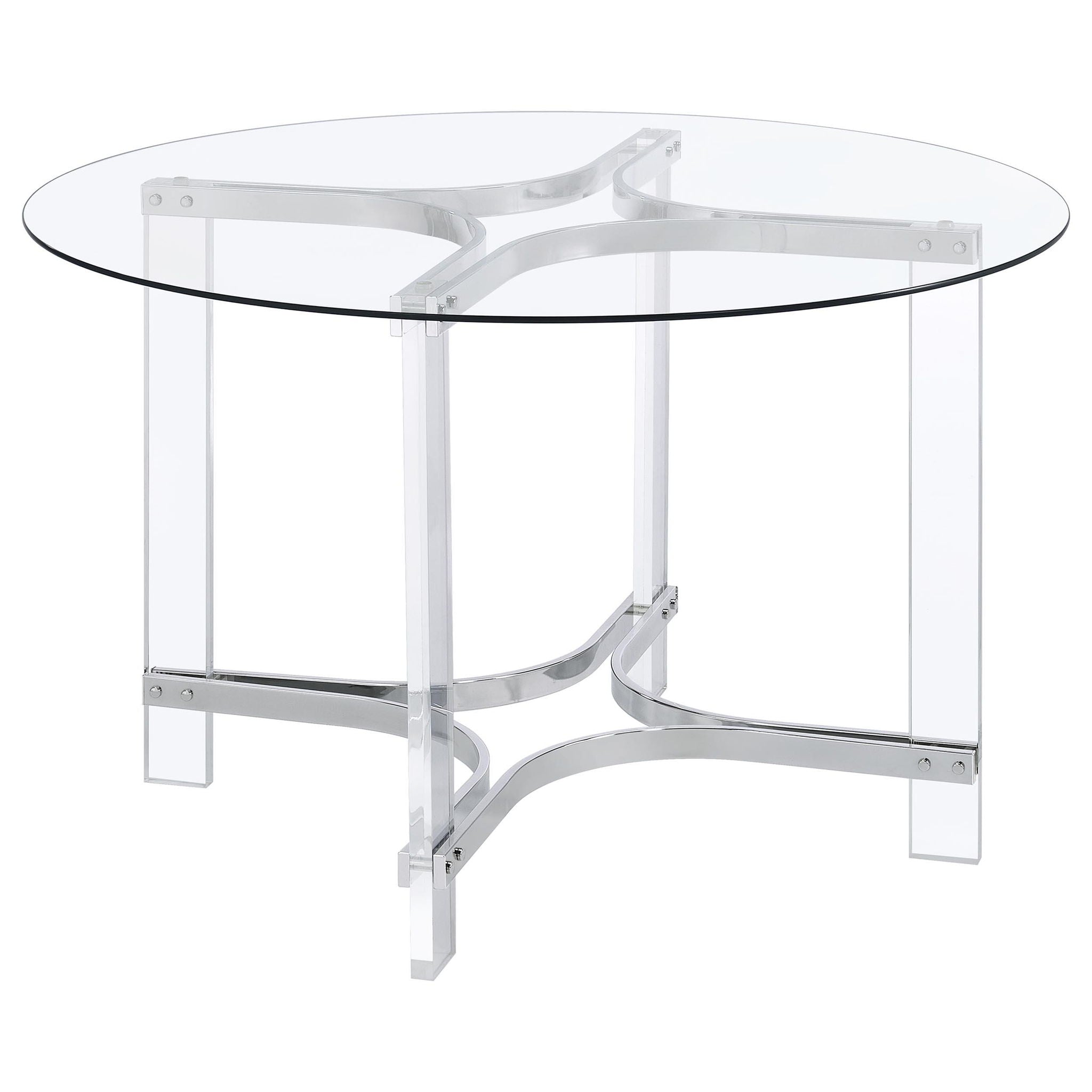 Keeling 47-inch Round Glass Top Acrylic Dining Table Chrome - Atlantic Fine Furniture Melbourne FL