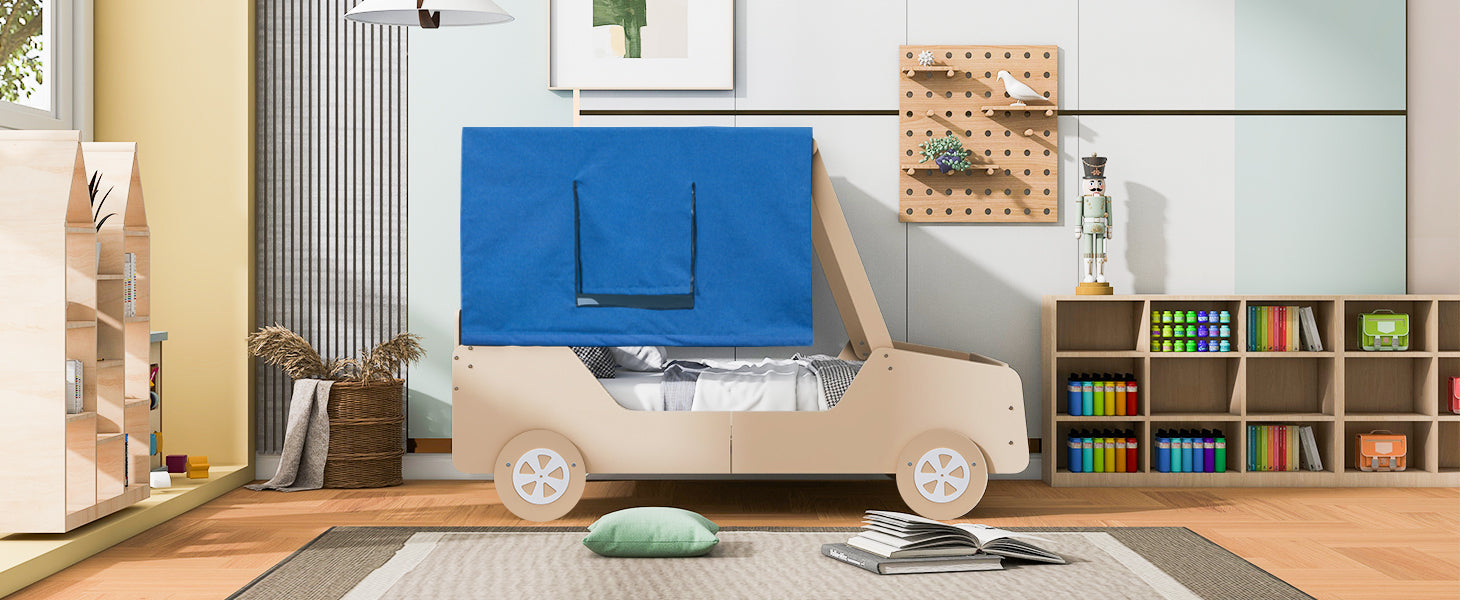 Full Size Car Shaped Bed with Tents,Natural
