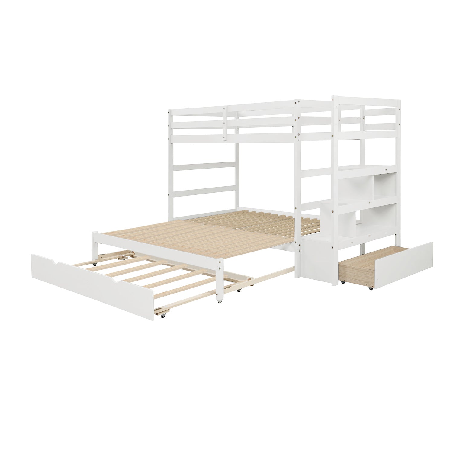 Twin over Twin/King (Irregular King Size) Bunk Bed with Twin Size Trundle, Extendable Bunk Bed (White)(OLD SKU :LP000032AAK) - Atlantic Fine Furniture Melbourne FL