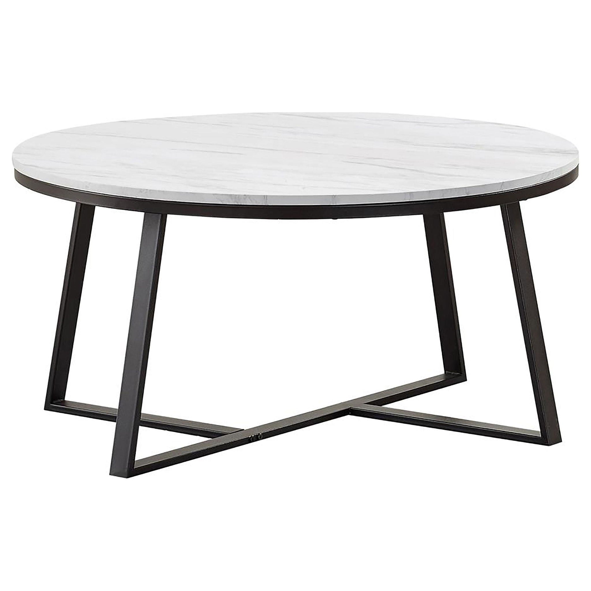 Hugo Round Faux Marble Coffee Table White and Matte Black - Atlantic Fine Furniture Melbourne FL