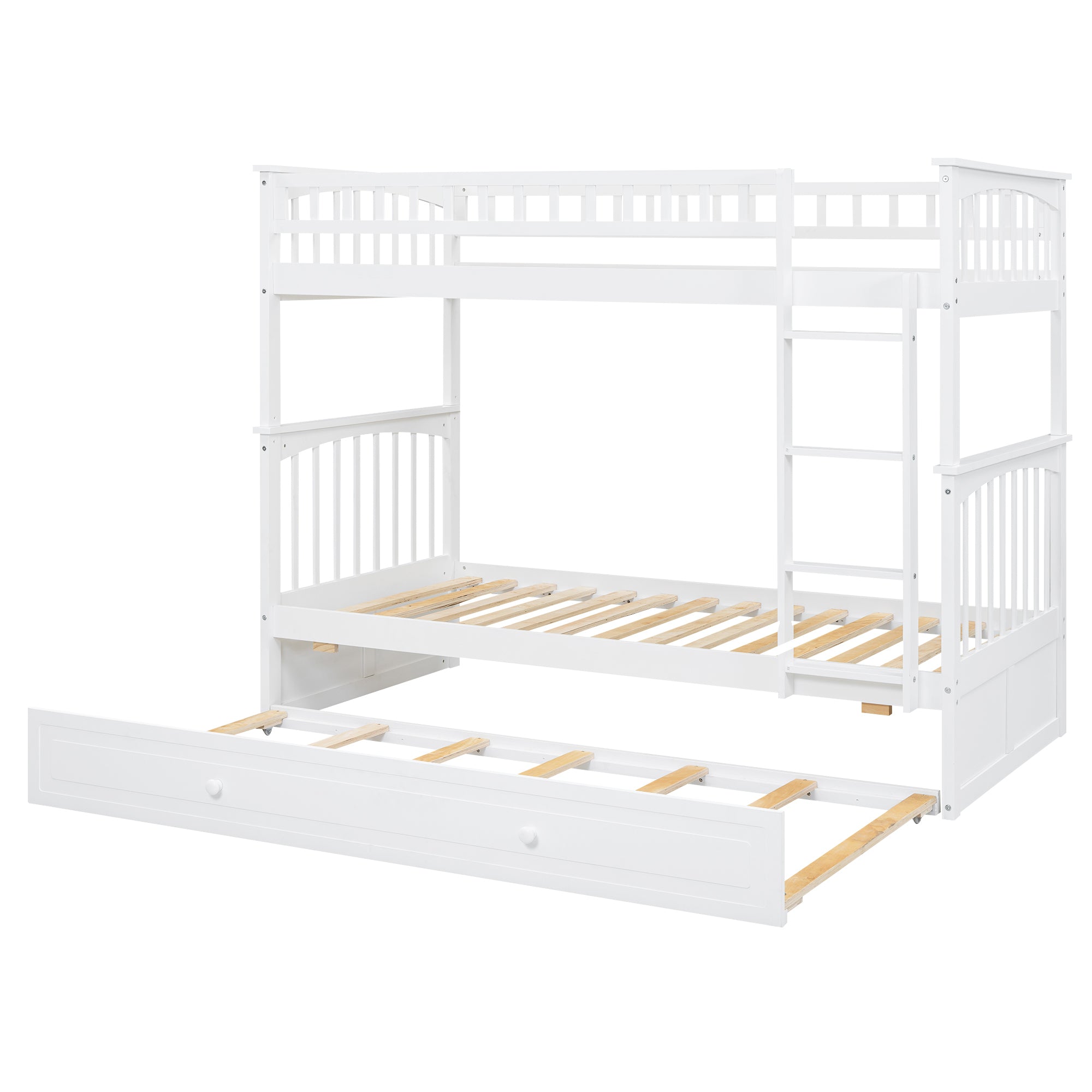 Twin over Twin Bunk Bed with Twin Size Trundle, Convertible Beds, White - Atlantic Fine Furniture Melbourne FL