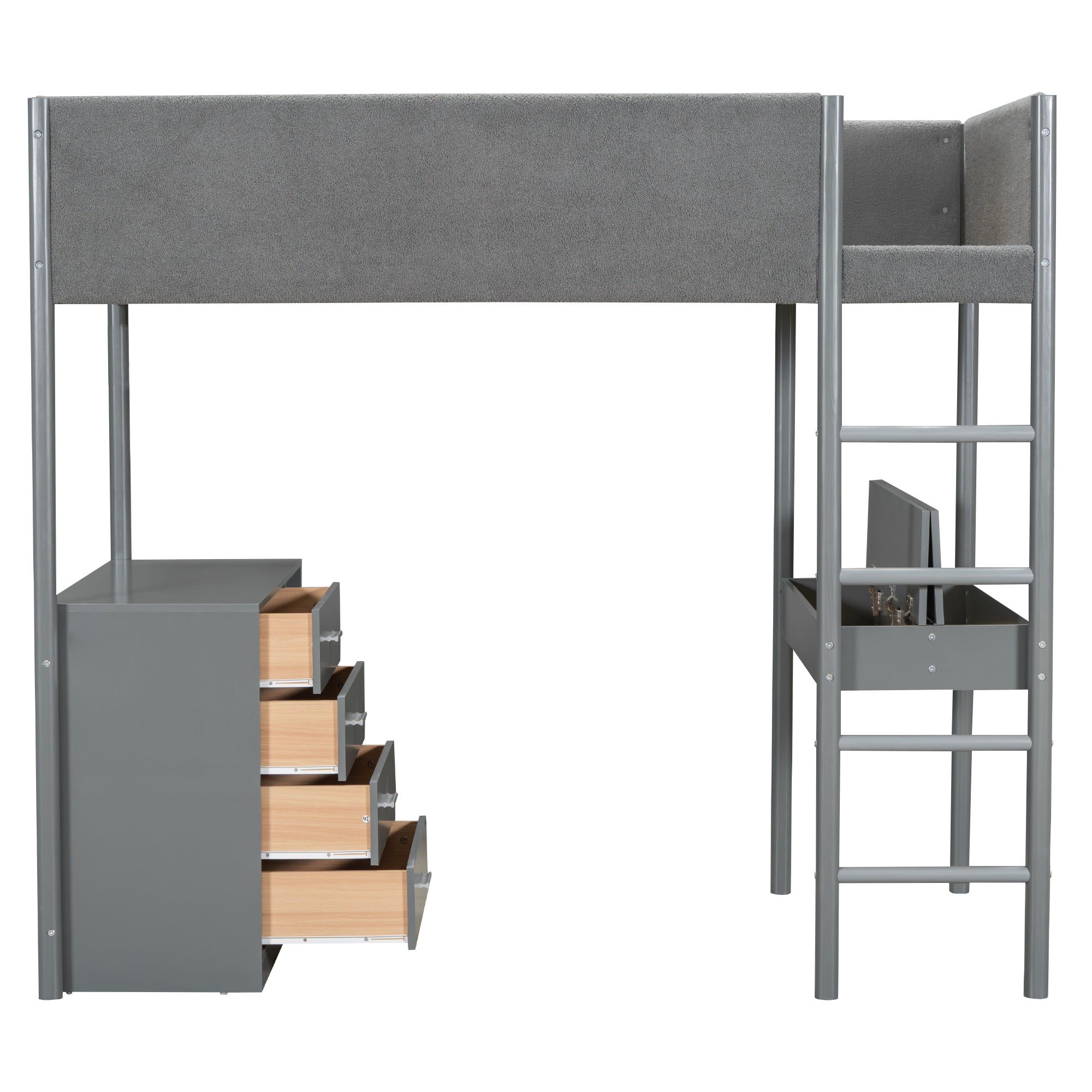 Twin Size Teddy FleeceLoft Bed Wood Bed, Gray - Atlantic Fine Furniture Melbourne FL