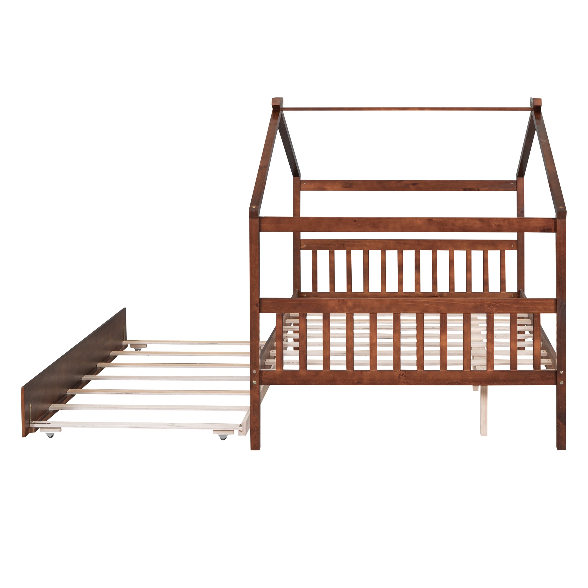 Full Size Wooden House Bed with Twin Size Trundle, Walnut - Atlantic Fine Furniture Melbourne FL