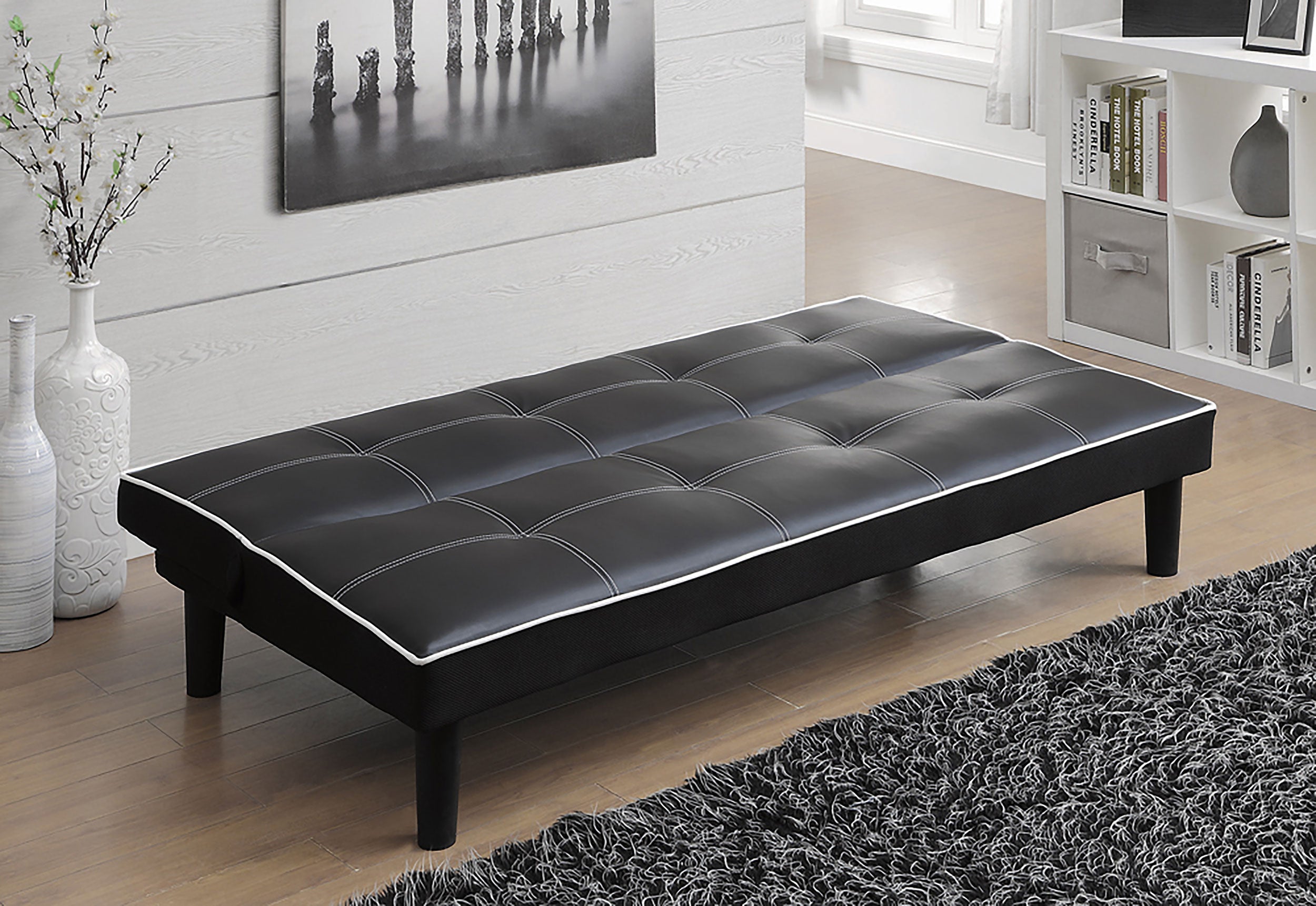 Katrina Upholstered Tufted Convertible Sofa Bed Black — view 3