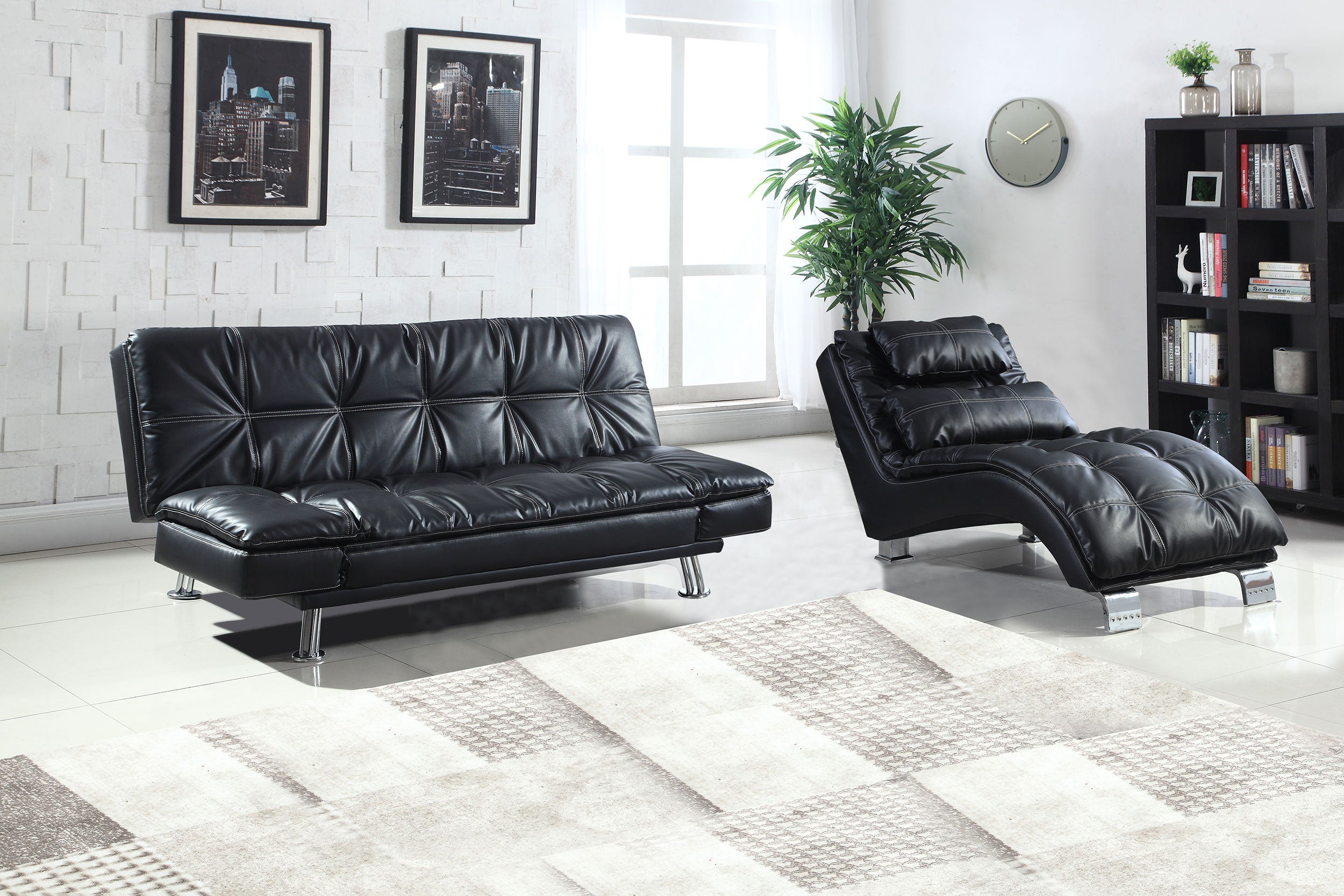 Dilleston Faux Leather Upholstered Tufted Chaise Black — view 5