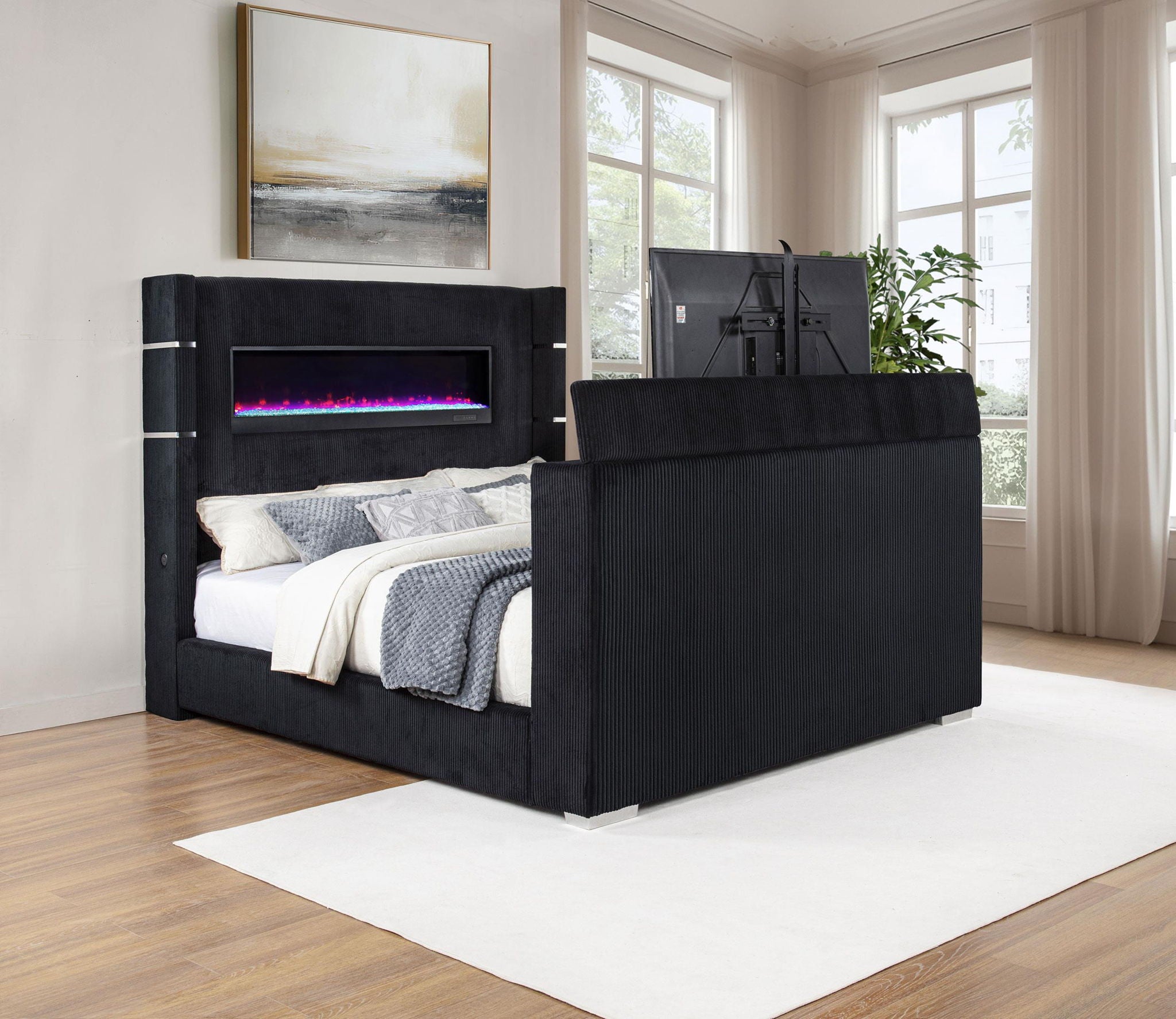 Tisdall California King Flame Visualizer TV Bed Black
