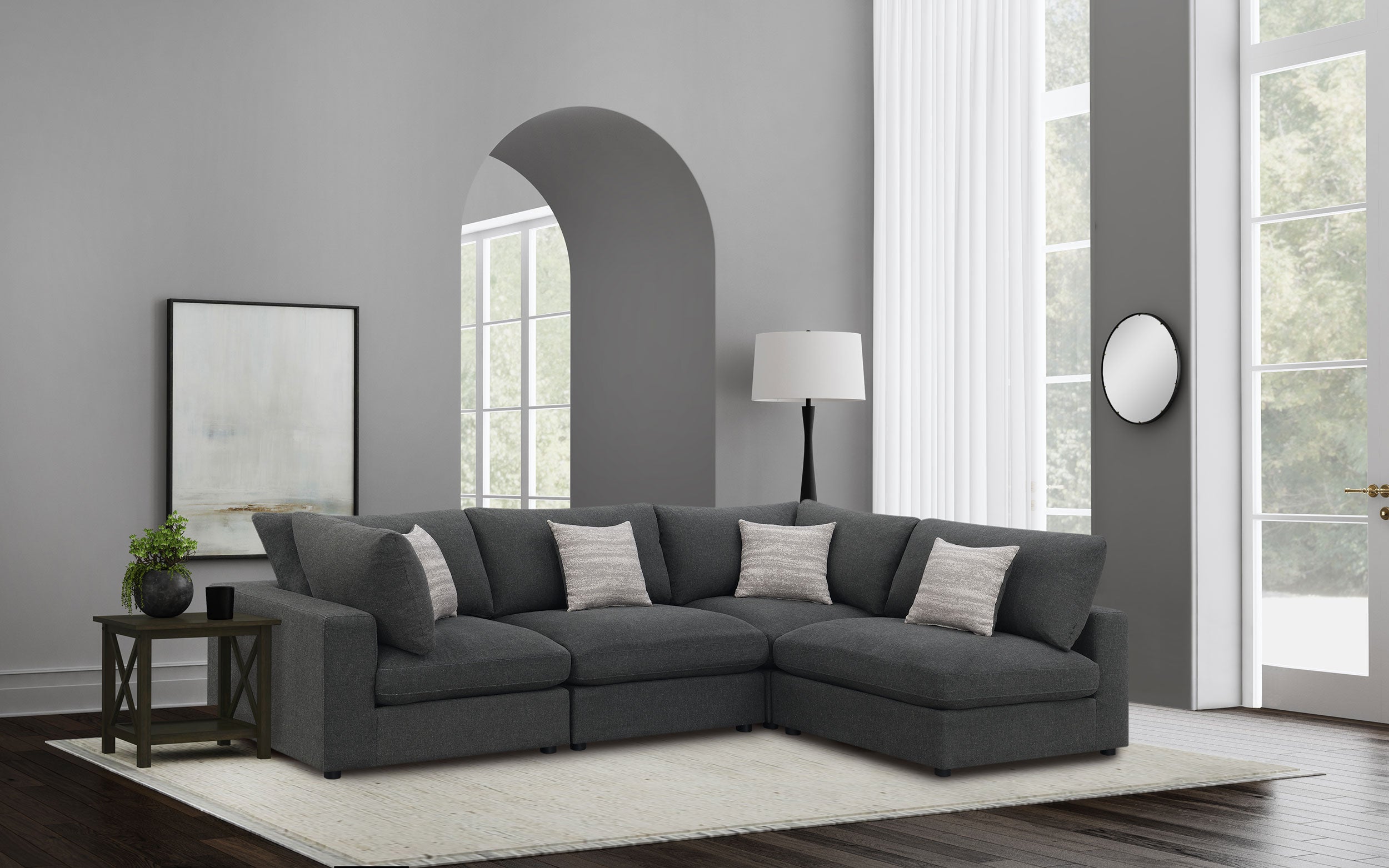 Serene 4-piece Upholstered Modular Sectional Sofa Charcoal — view 1