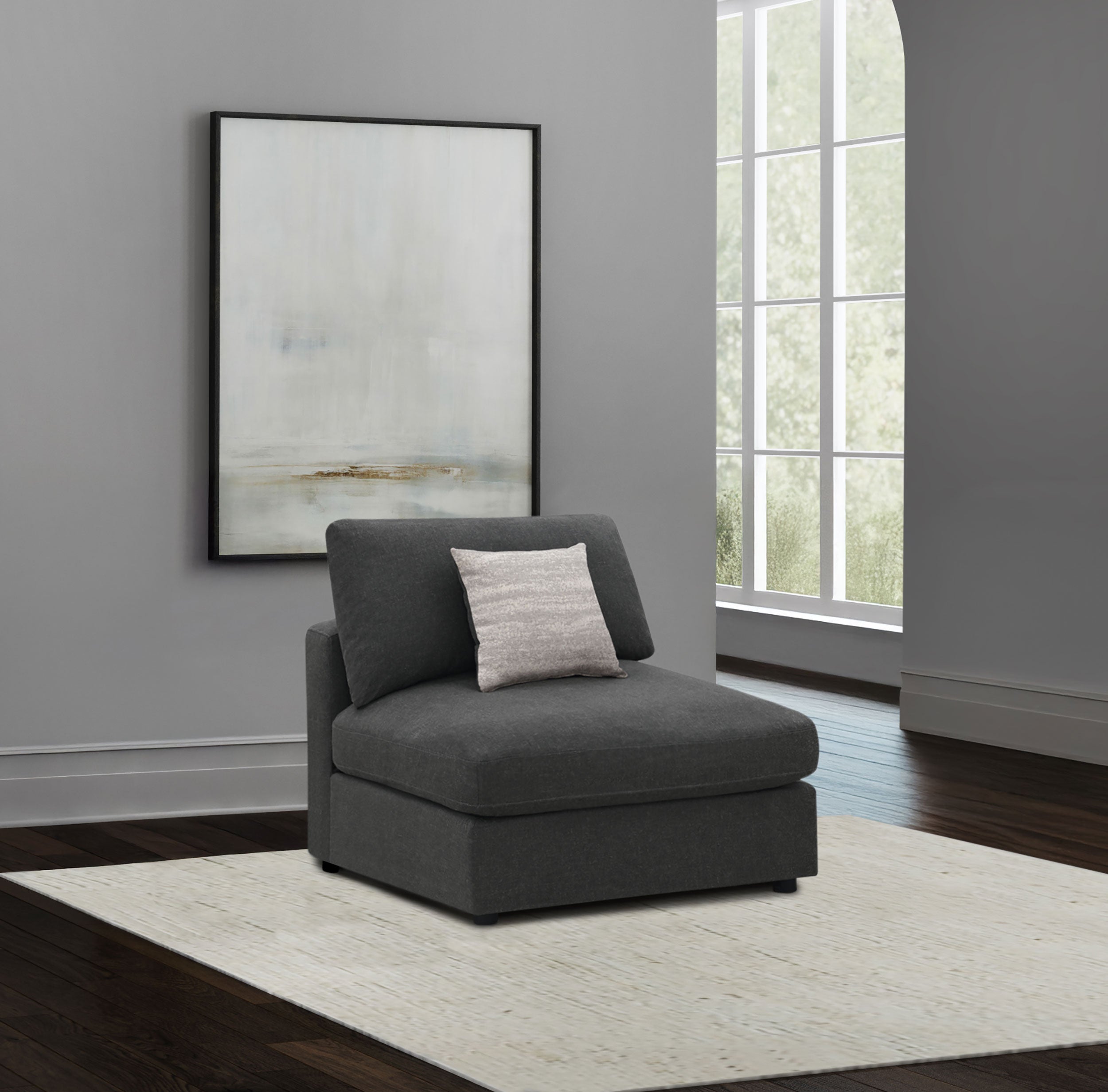 Serene Upholstered Armless Chair Charcoal — view 2