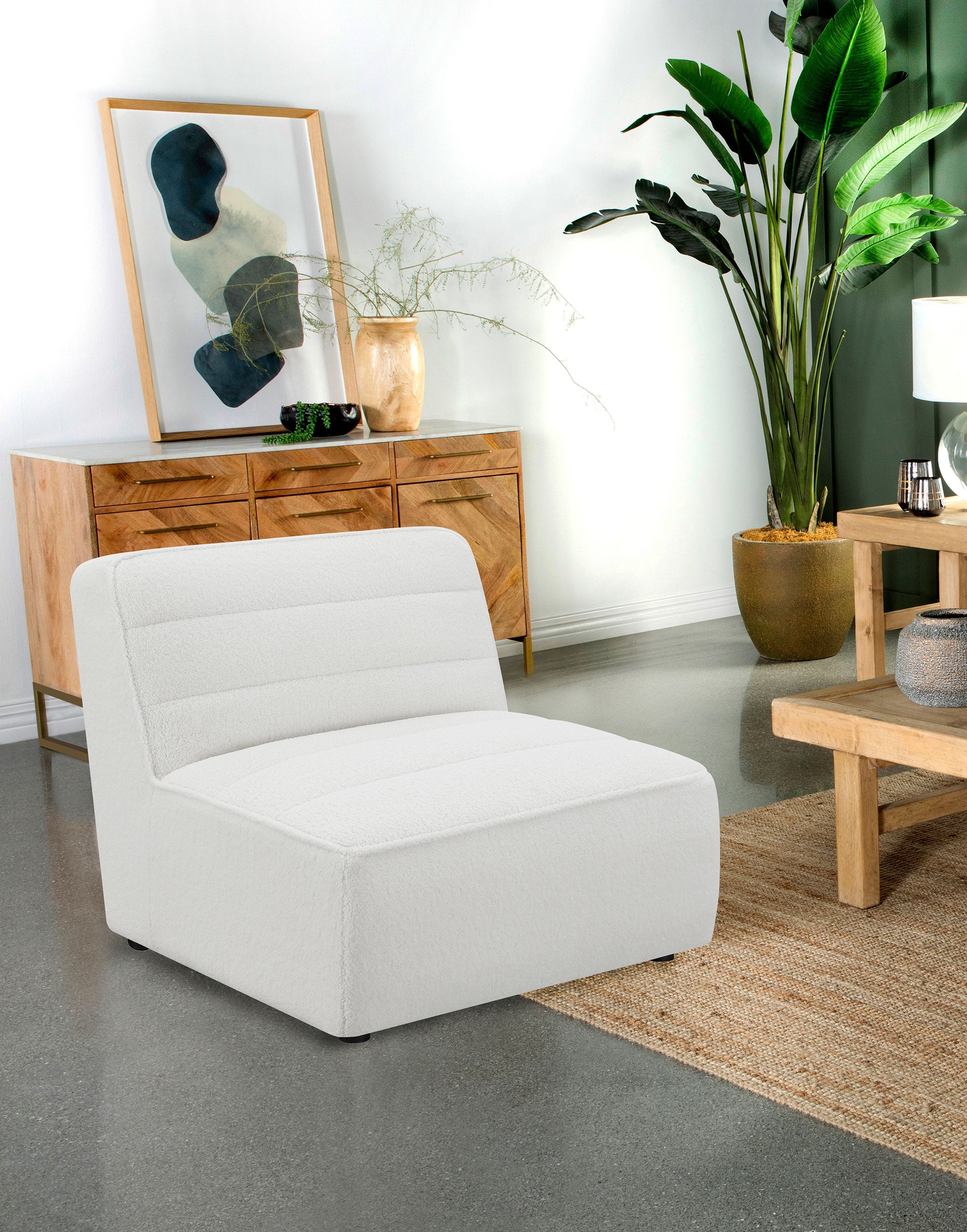 Sunny Upholstered Armless Chair Natural — view 2