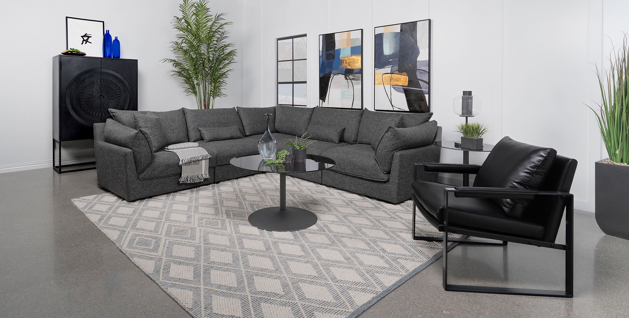 Sasha 5-piece Upholstered Modular Sectional Barely Black — view 1