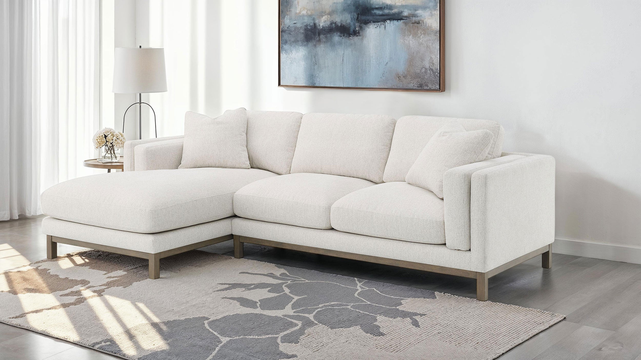Geneva Boucle Upholstered Sectional Chaise Sofa Sand — view 2