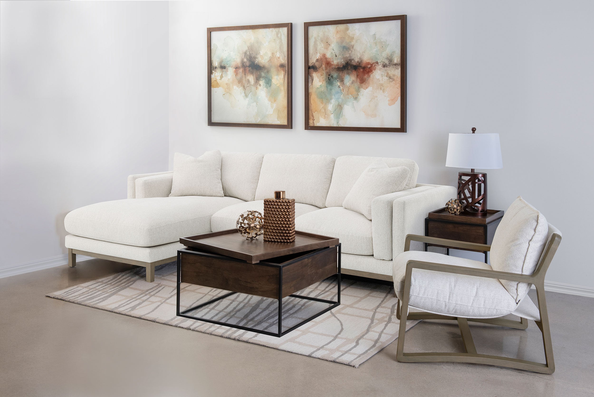 Geneva Boucle Upholstered Sectional Chaise Sofa Sand — view 20