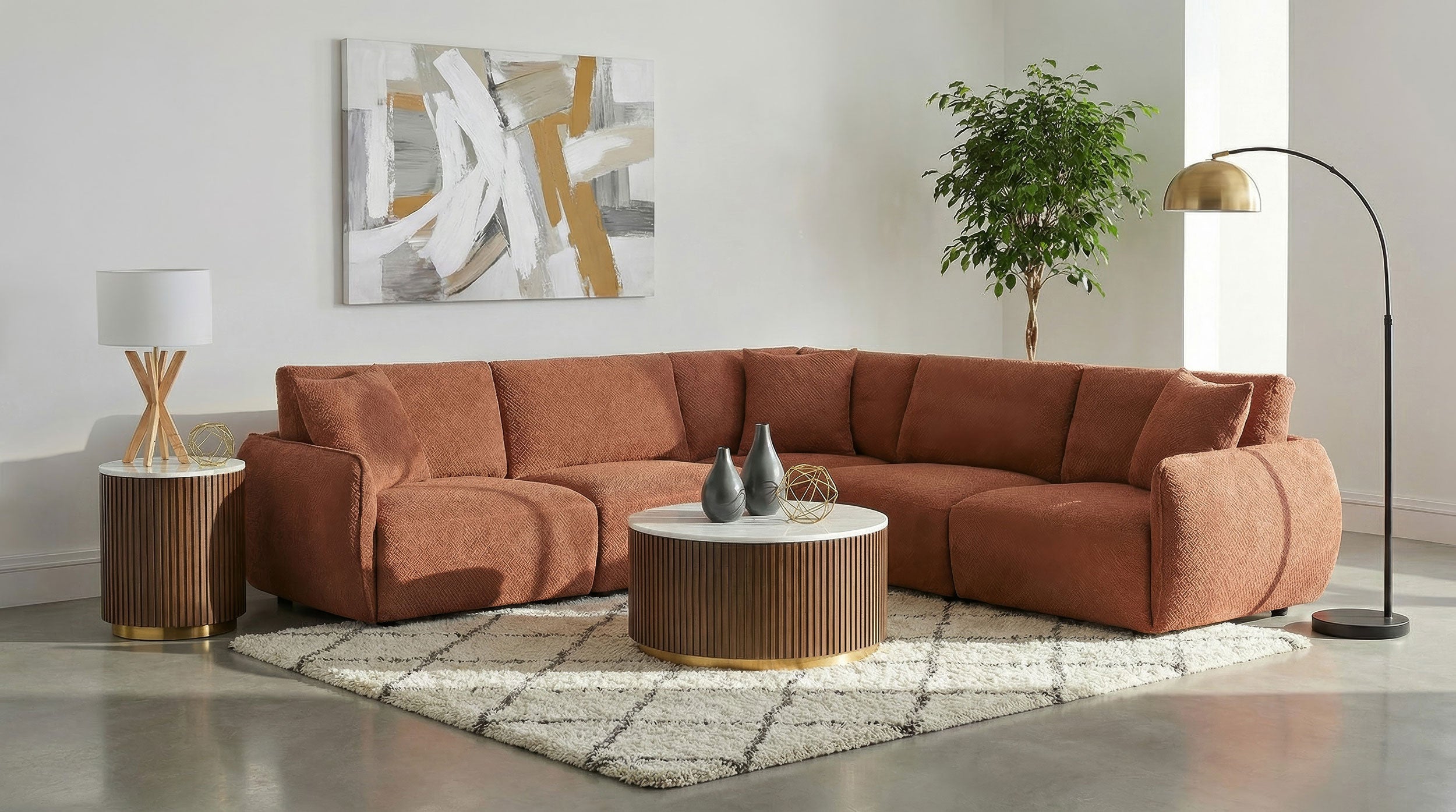 Elysia 5-piece Chenille Upholstered Modular Sectional Sofa Coral — view 2