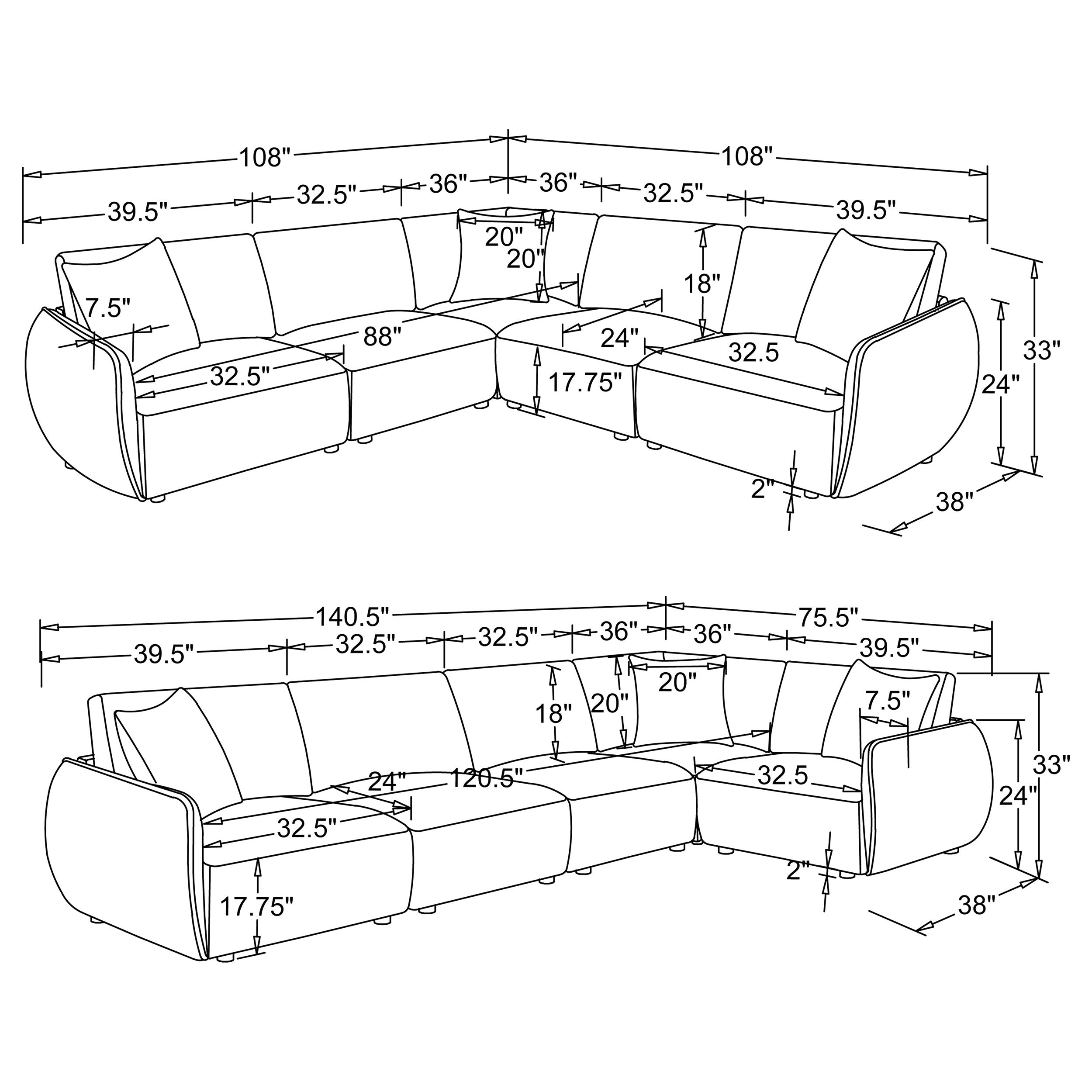 Elysia 5-piece Chenille Upholstered Modular Sectional Sofa Coral — view 15
