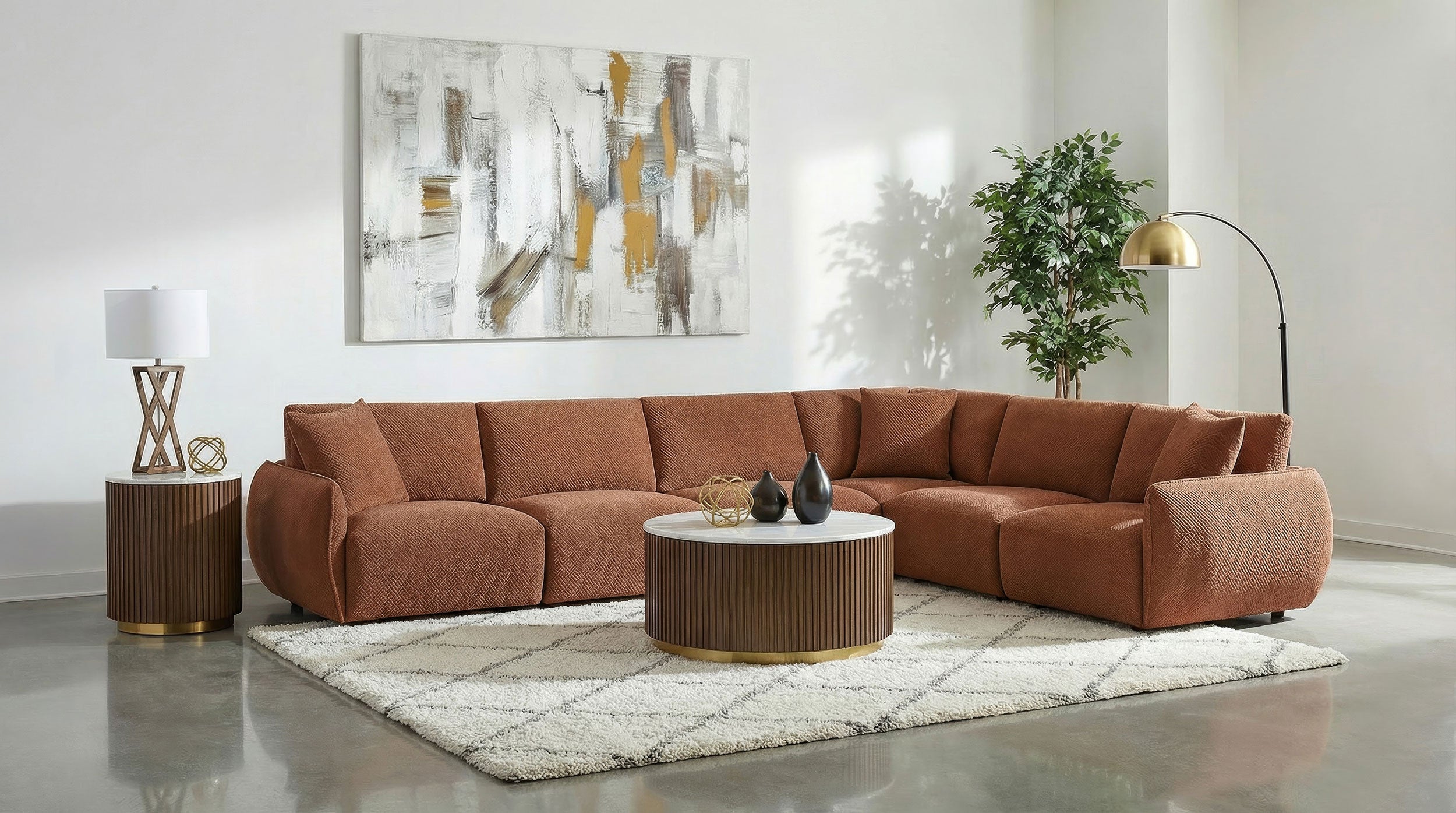 Elysia 6-piece Chenille Upholstered Modular Sectional Sofa Coral — view 2