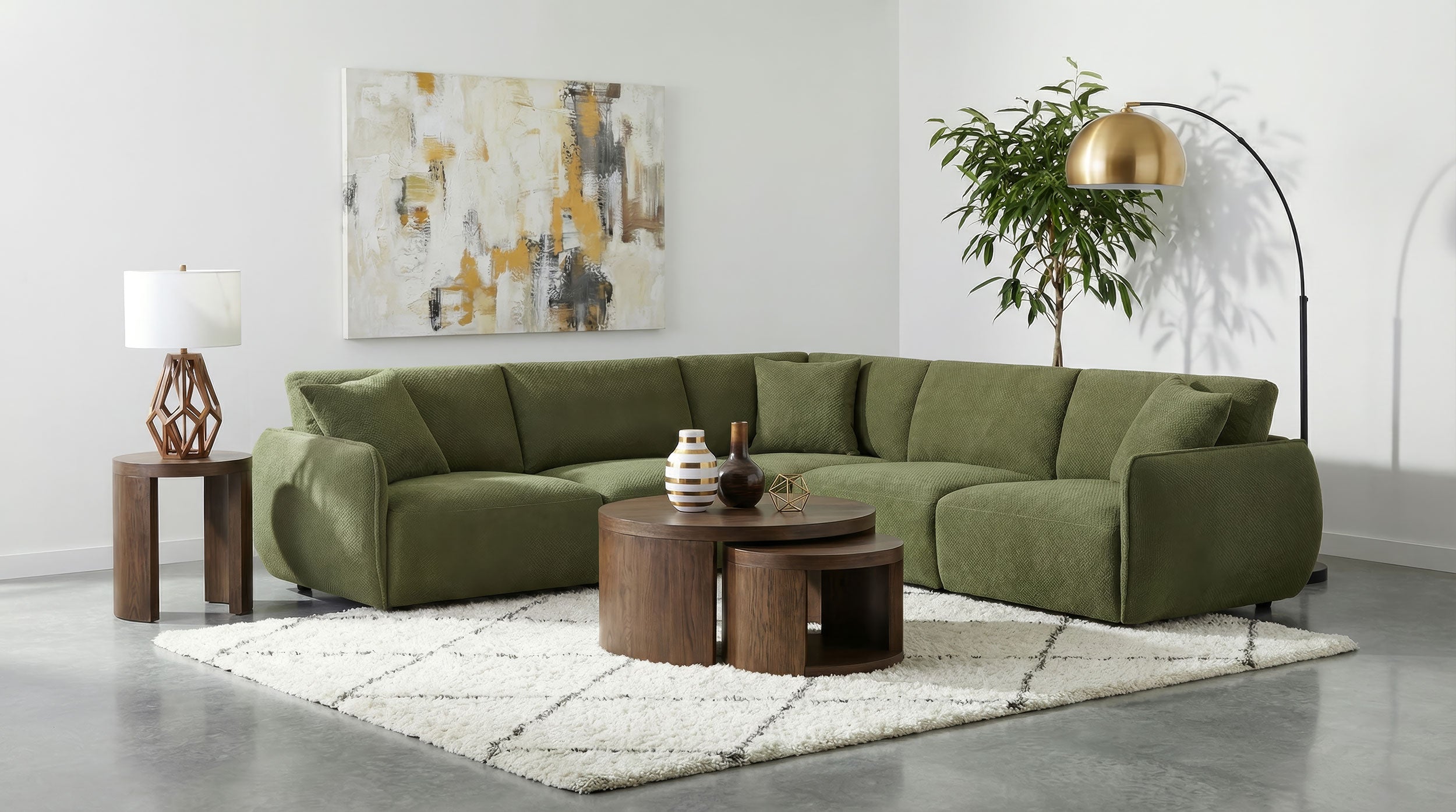 Elysia 5-piece Chenille Upholstered Modular Sectional Sofa Green — view 2