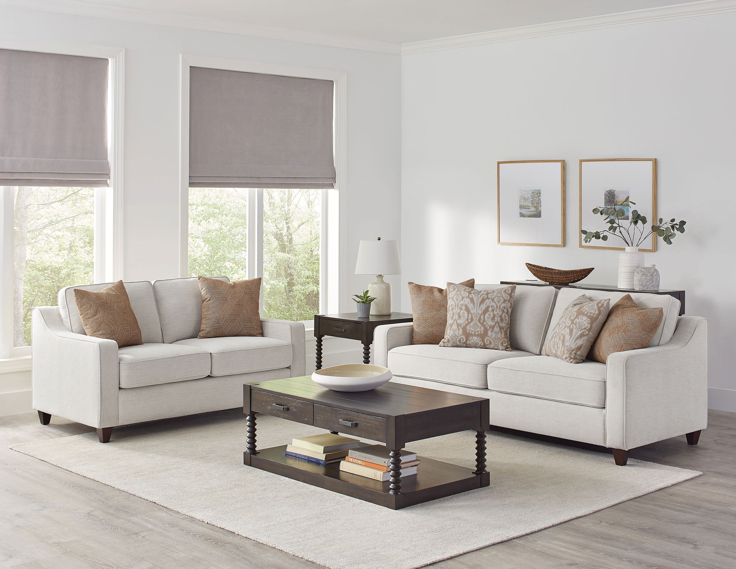 Christine 2-piece Upholstered Sloped Arm Sofa Set Beige — view 1