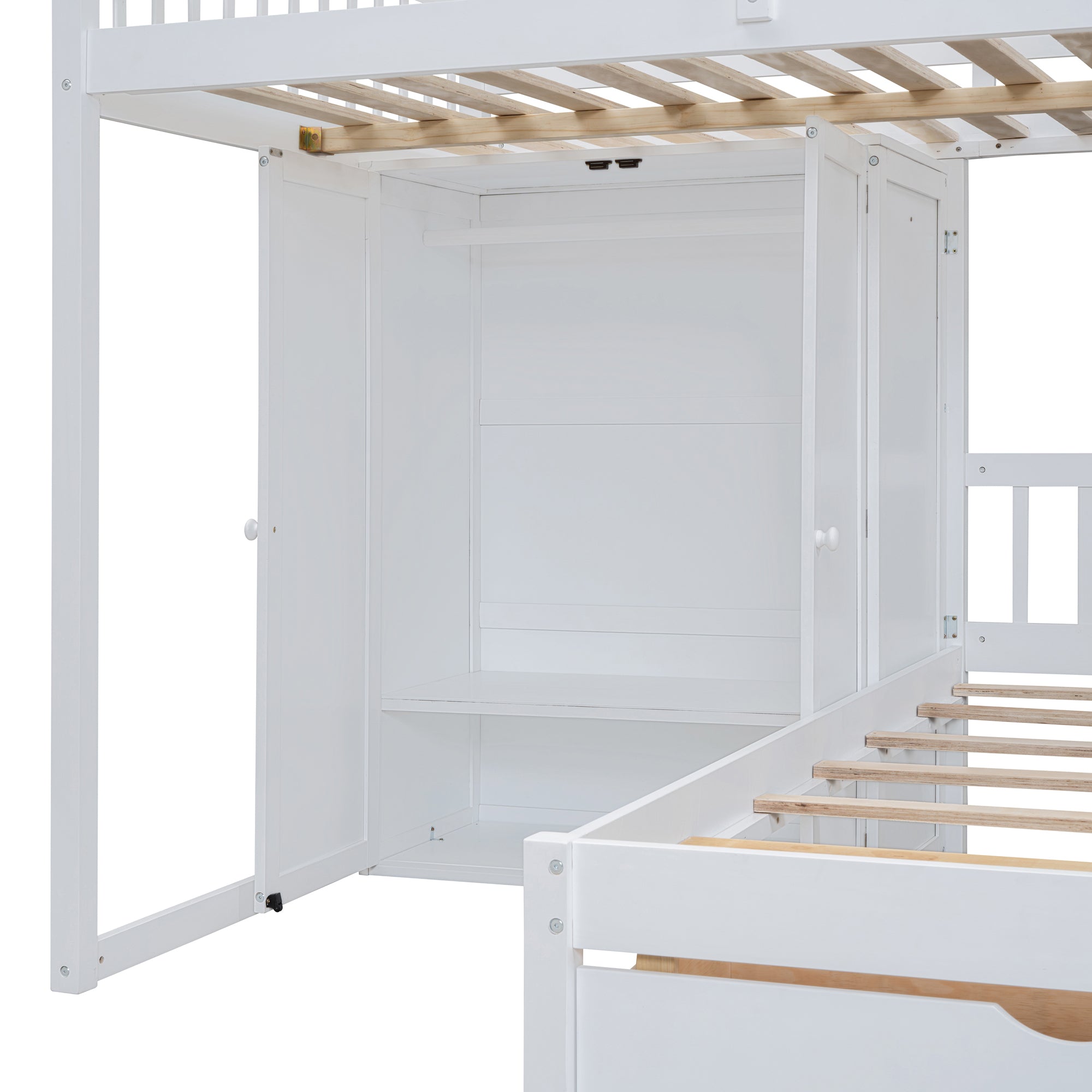 Full Over Twin Bunk Bed with Wardrobe, Drawers, White - Atlantic Fine Furniture Melbourne FL