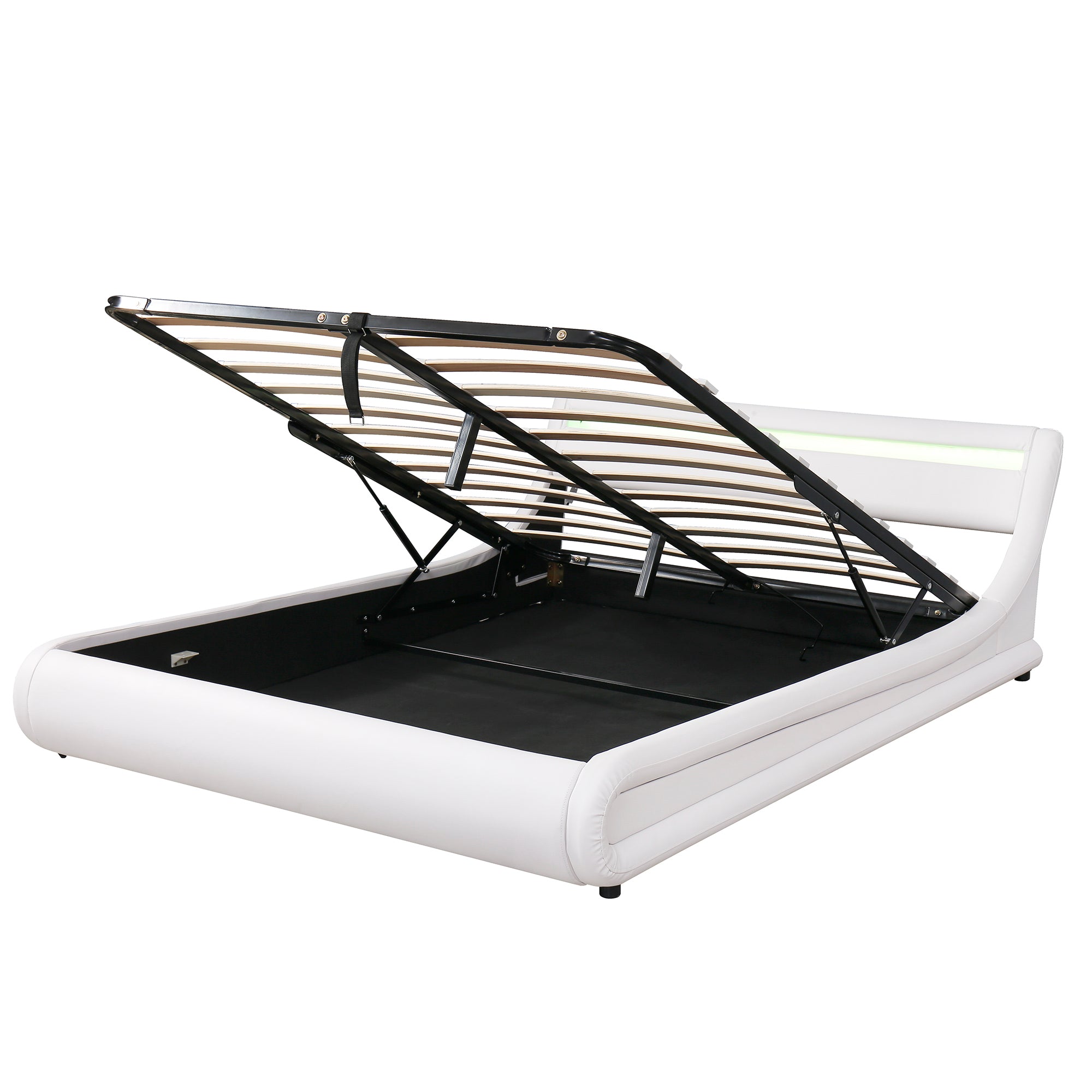 Upholstered Faux Leather Platform bed with a Hydraulic Storage System with LED Light Headboard Bed Frame with Slatted Queen Size - Atlantic Fine Furniture Melbourne FL