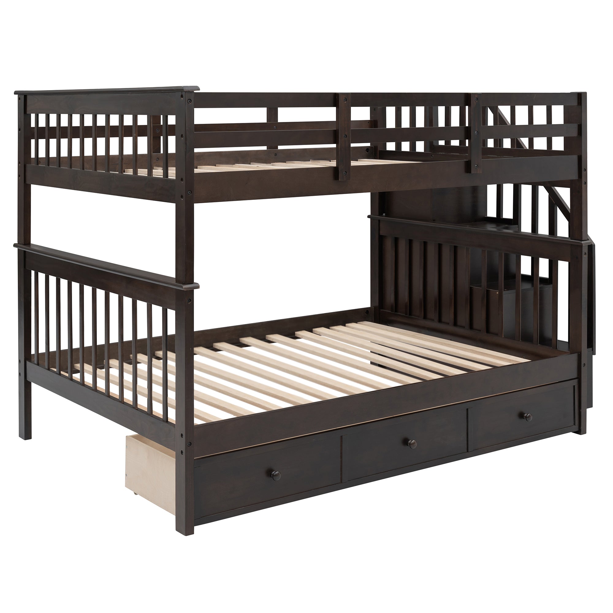 Stairway Full-Over-Full Bunk Bed with Drawer, Storage and Guard Rail for Bedroom, Espresso color( old sku: LP000310AAP ) - Atlantic Fine Furniture Melbourne FL