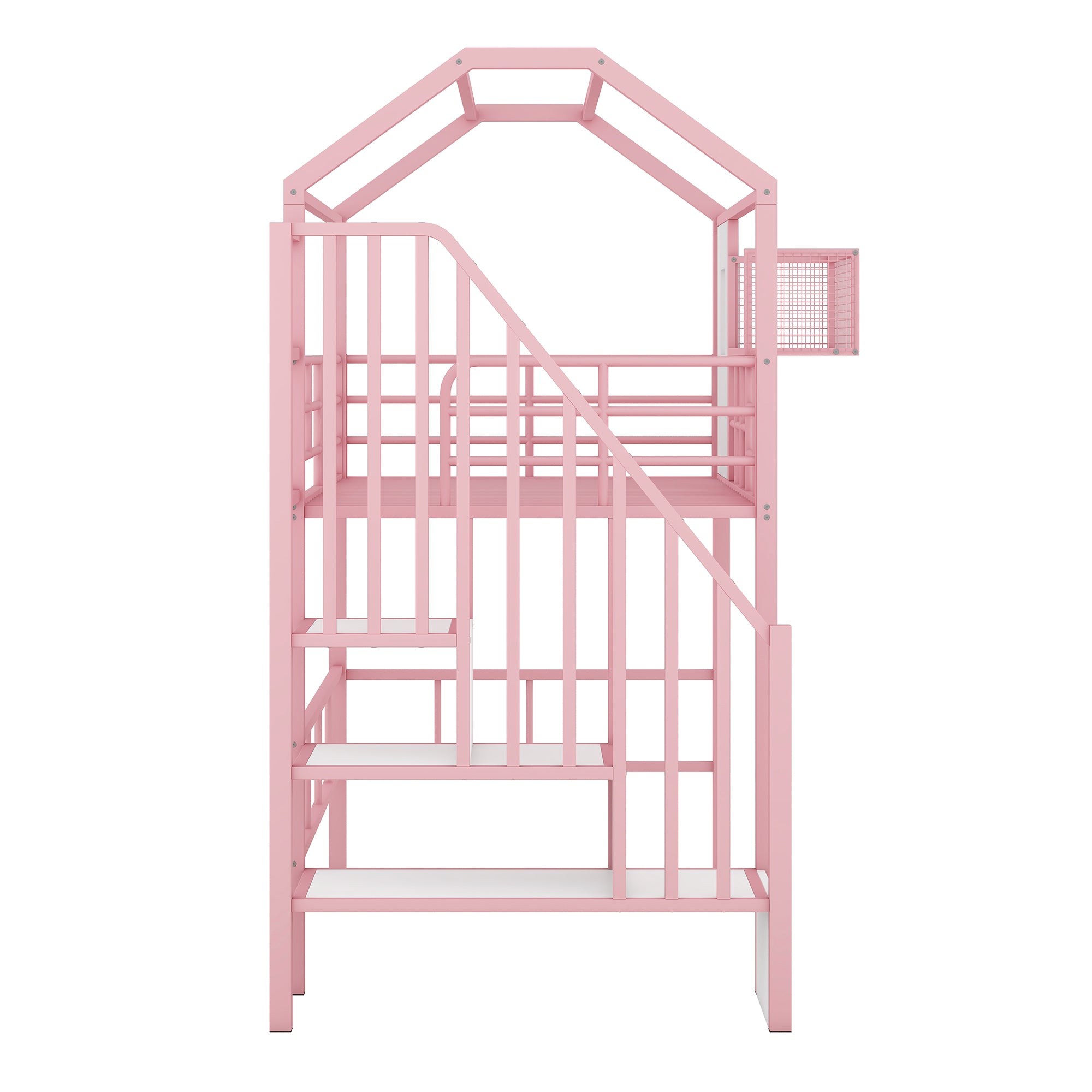 Metal Loft Bed with roof design and a storage box, Twin, Pink - Atlantic Fine Furniture Melbourne FL
