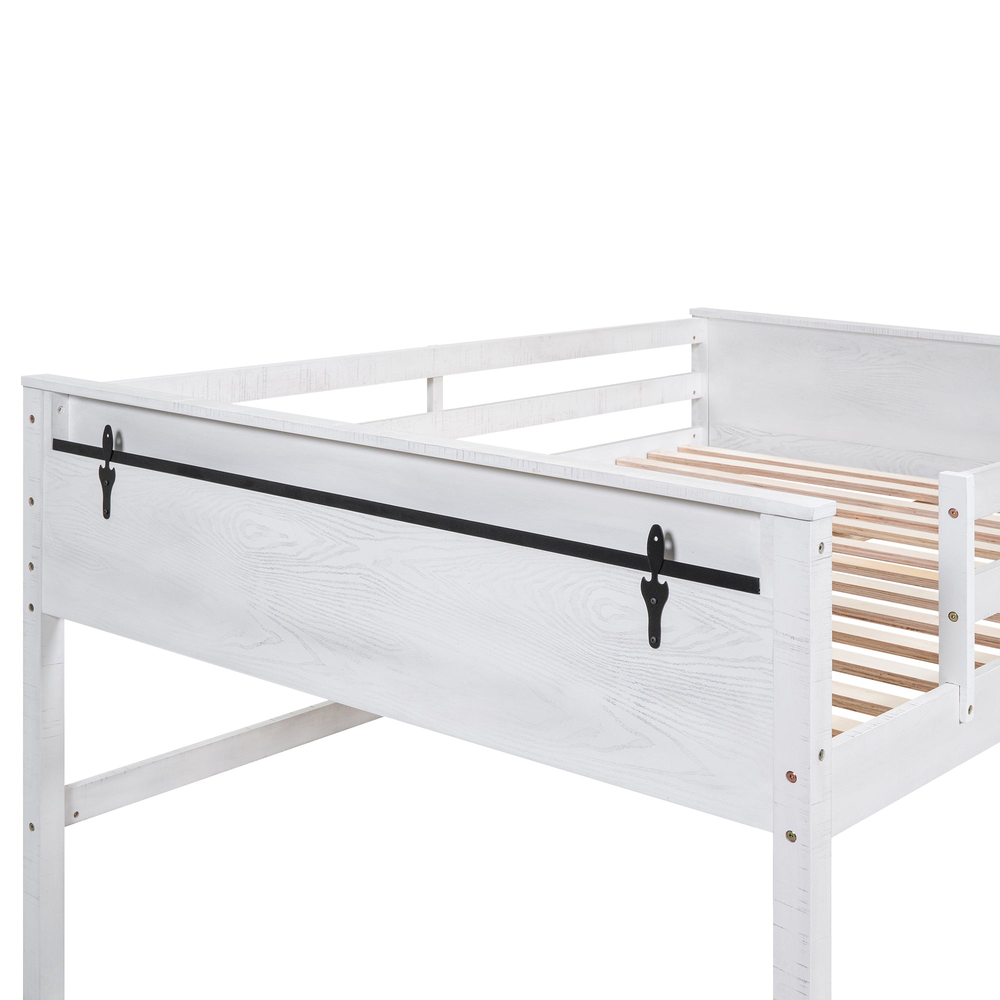 Wood Full Size Loft Bed with Hanging Clothes Racks, White - Atlantic Fine Furniture Melbourne FL