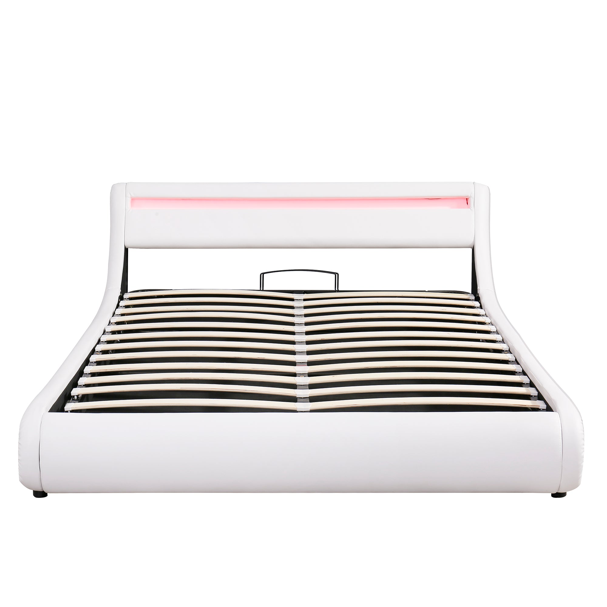 Upholstered Faux Leather Platform bed with a Hydraulic Storage System with LED Light Headboard Bed Frame with Slatted Queen Size - Atlantic Fine Furniture Melbourne FL